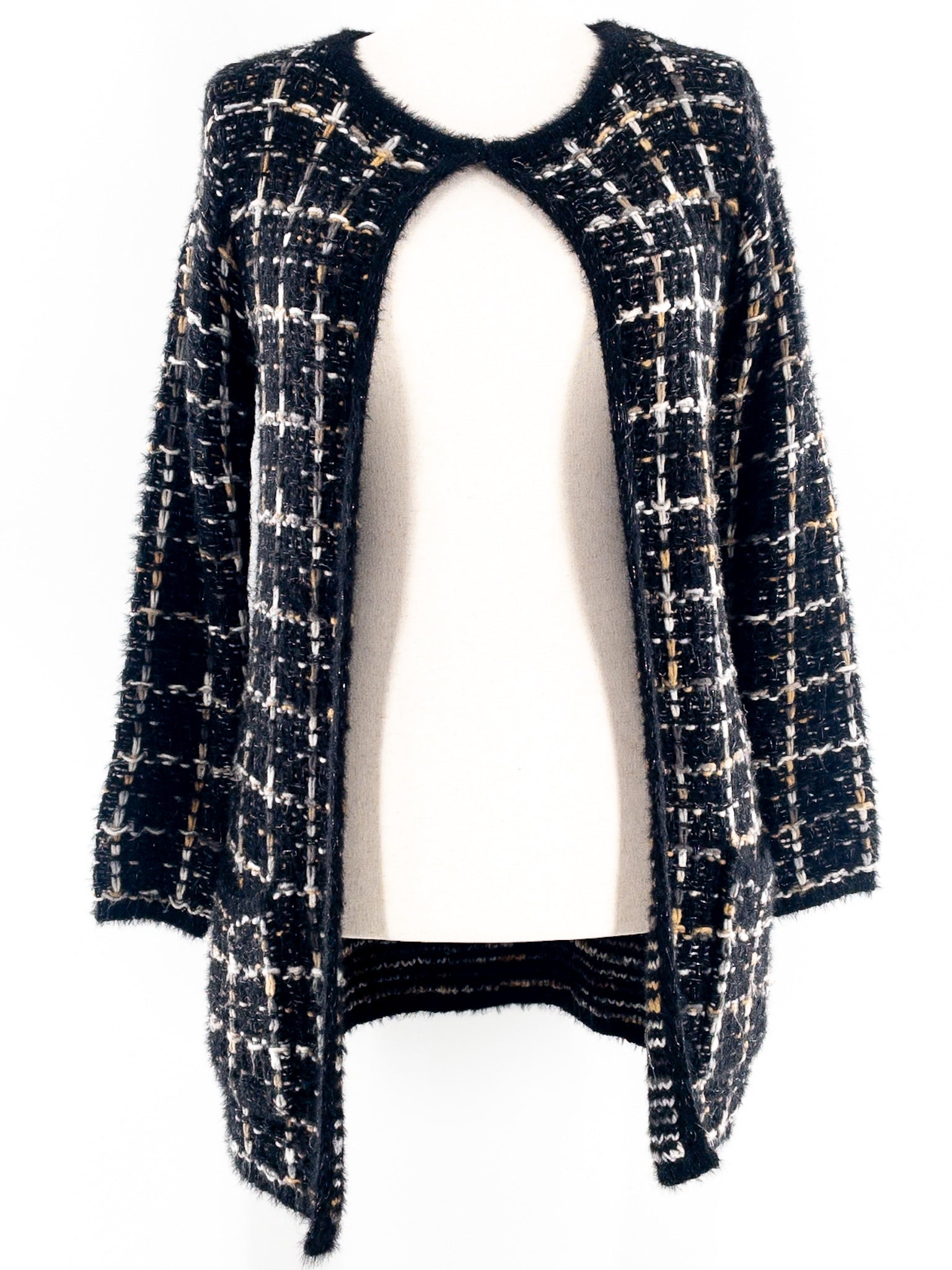 Cocobleu Black White Tweed Acrylic Blend Size M Cardigan