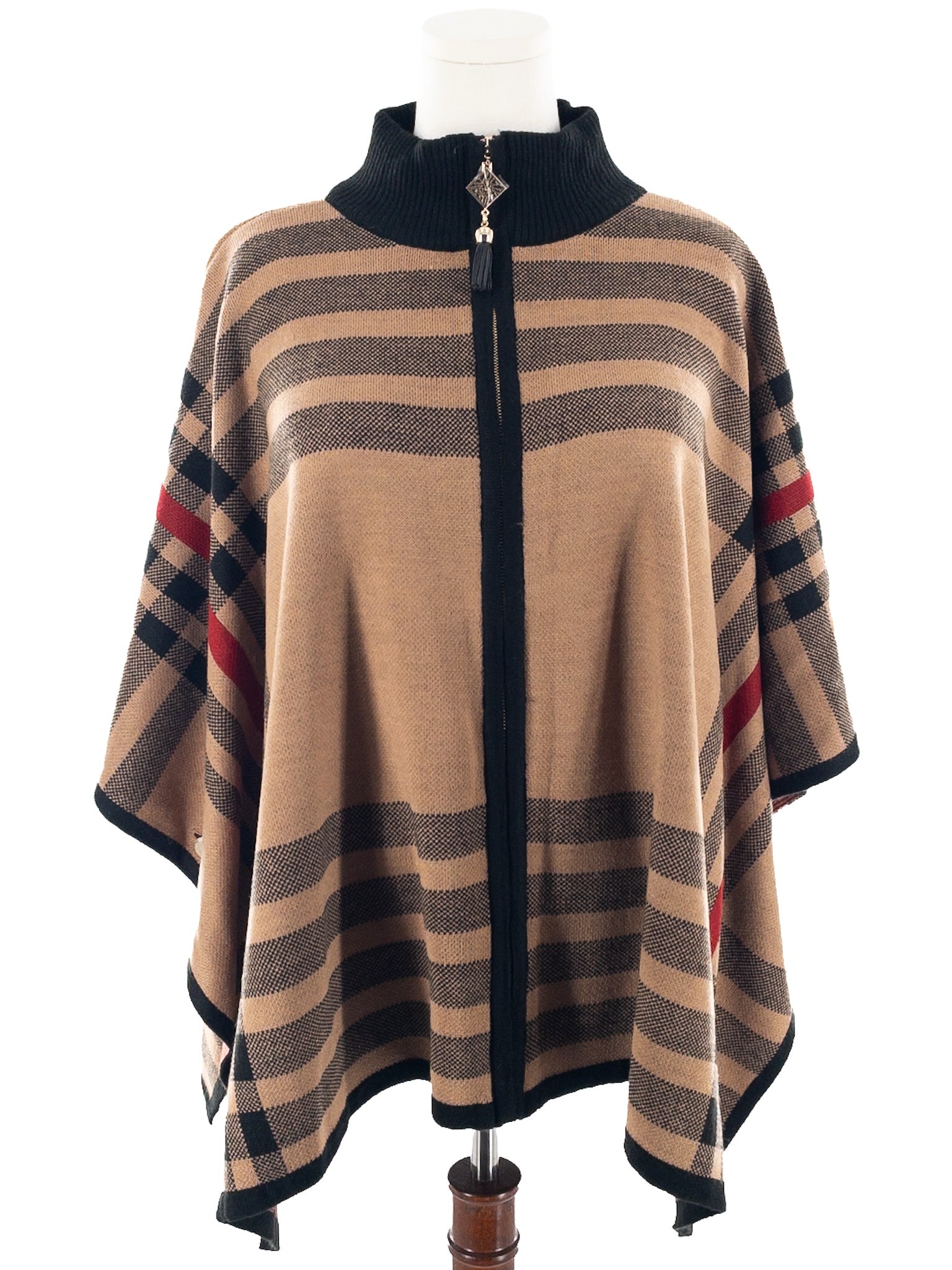 Anne Klein Tan Black Plaid Acrylic Size L Poncho