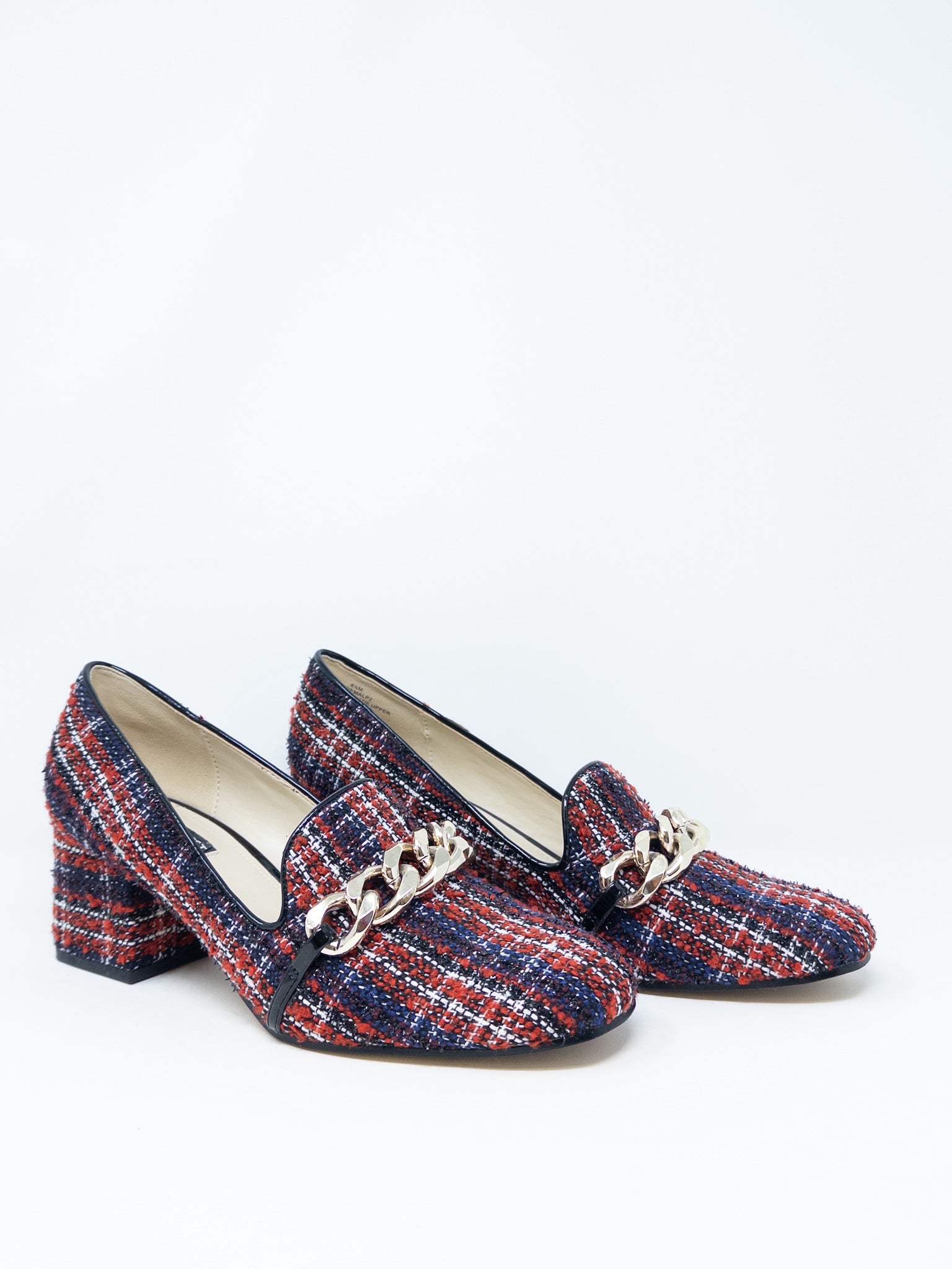 Nine West Red Navy Plaid Tweed 8.5 Pumps