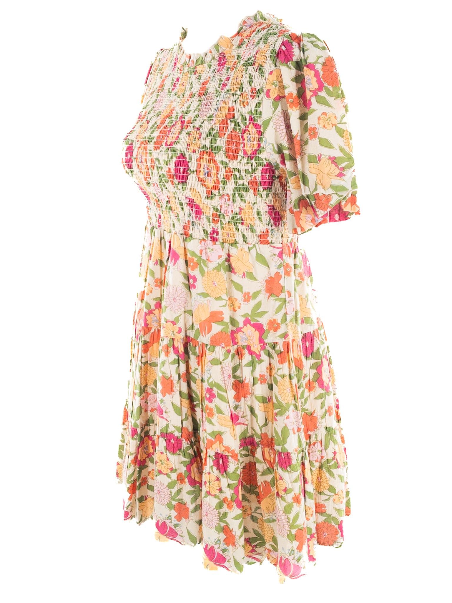 THML Pink Tan Floral Cotton Short Sleeve Size M Dress