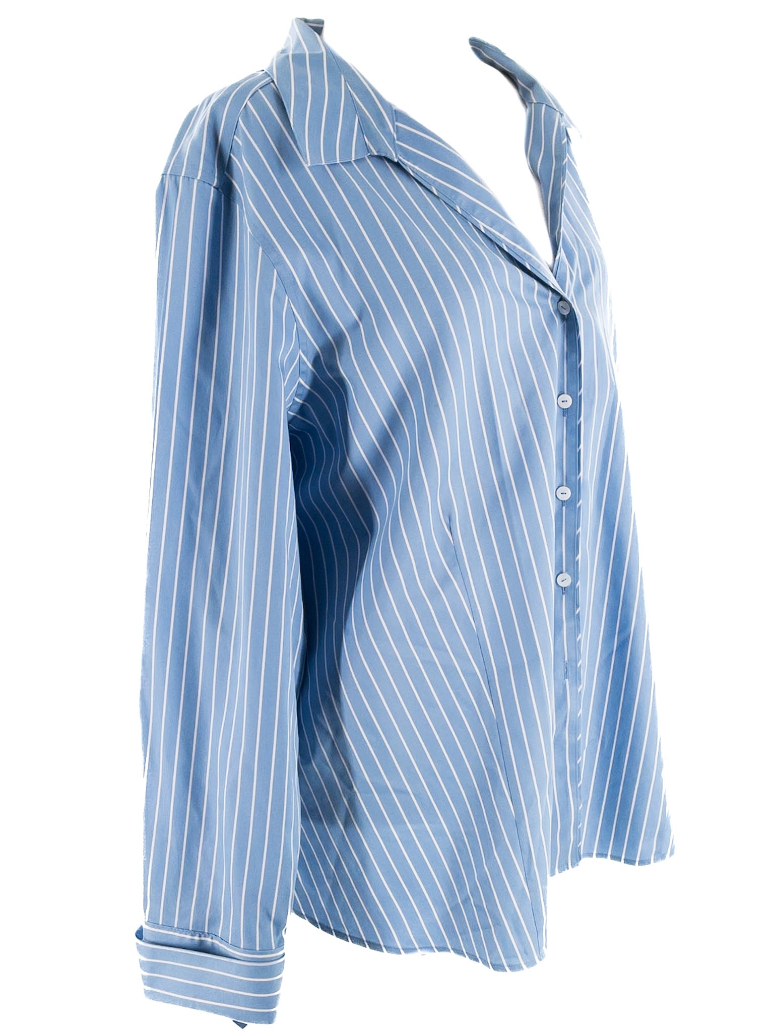 Foxcroft Blue White Stripe Cotton Long Sleeve Size 24W Blouse