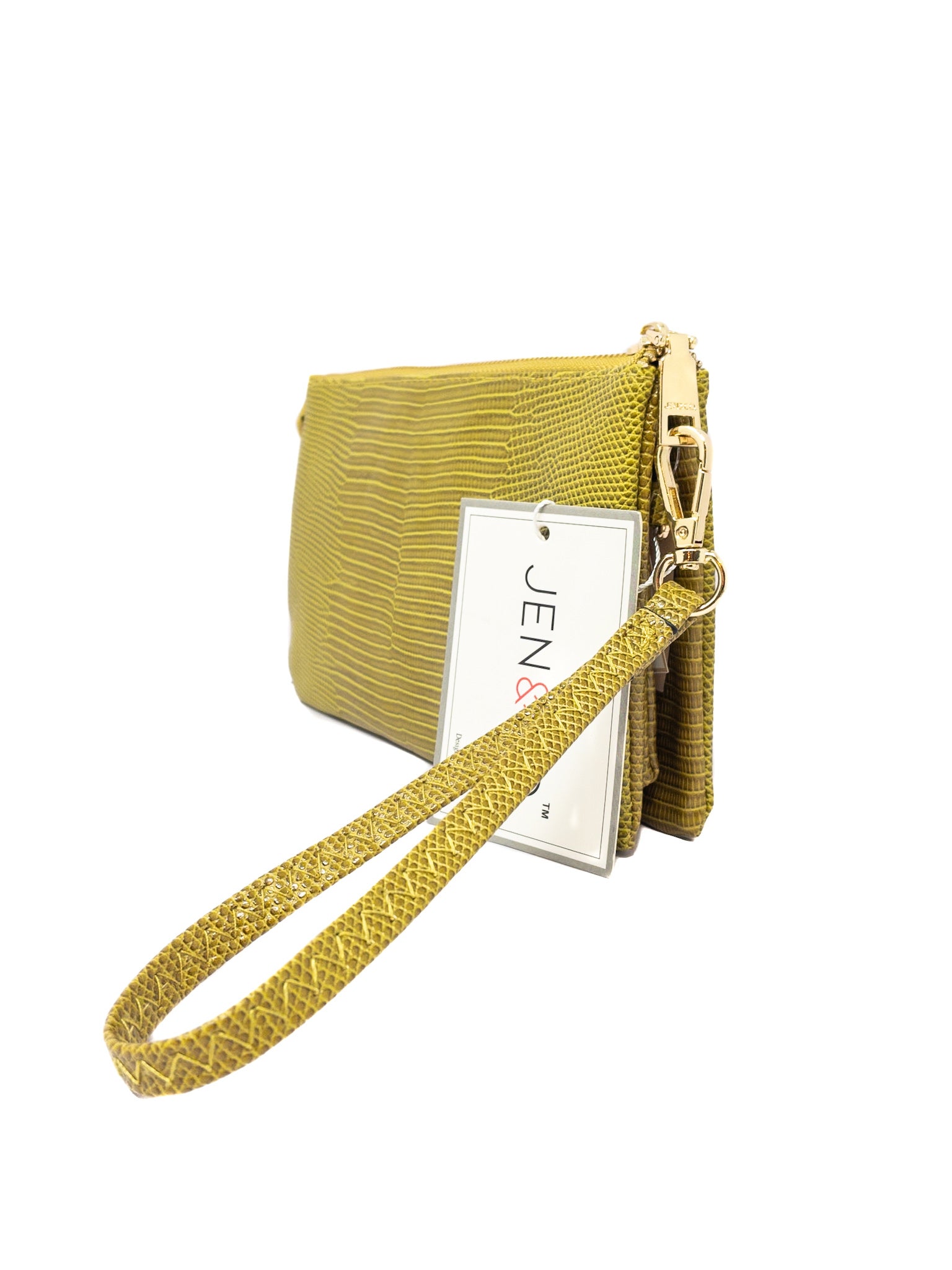 Jen & Co Chartreuse Snake Print Vegan Leather Cross Body