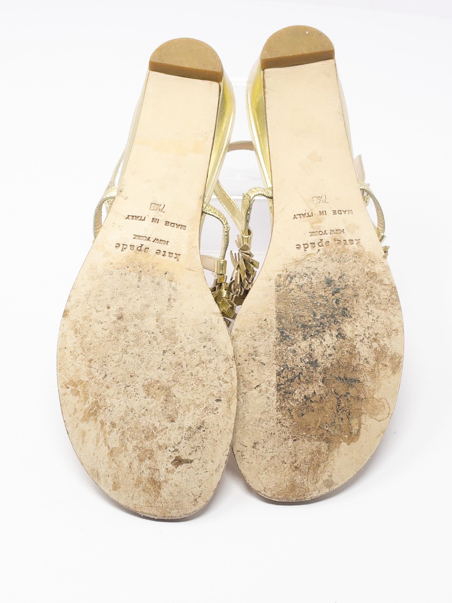 Kate Spade Gold Fringe Leather 7.5 Sandals