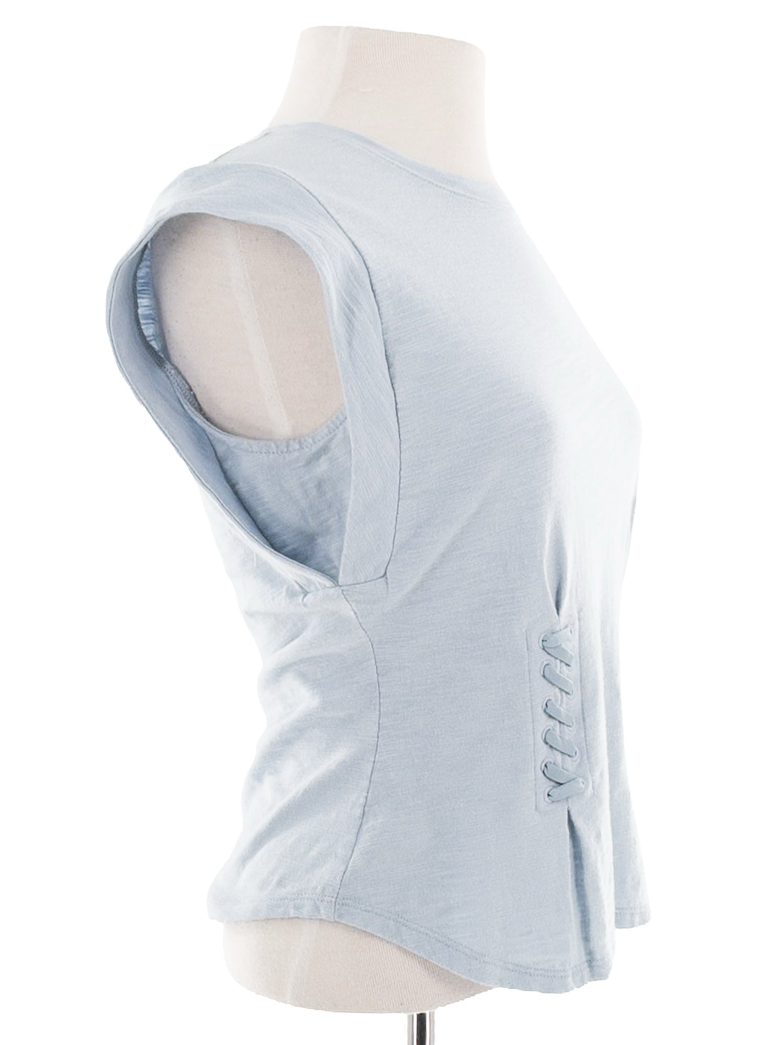 White House Black Market Light Blue Scoop Neck Cotton Blend Cap Sleeve T Shirt