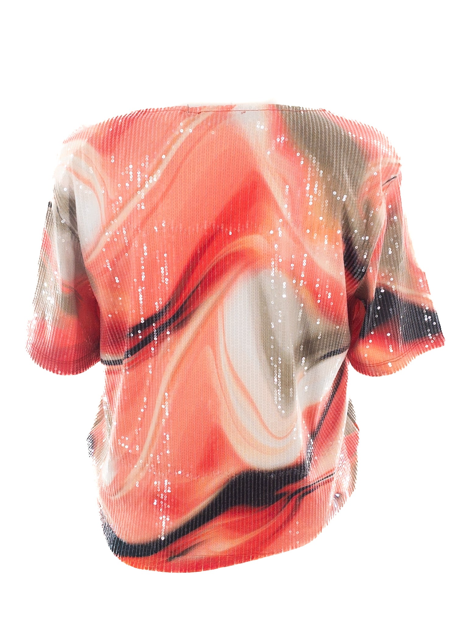 DKNY Multi-Color Sequin Polyester Short Sleeve Size L T Shirt