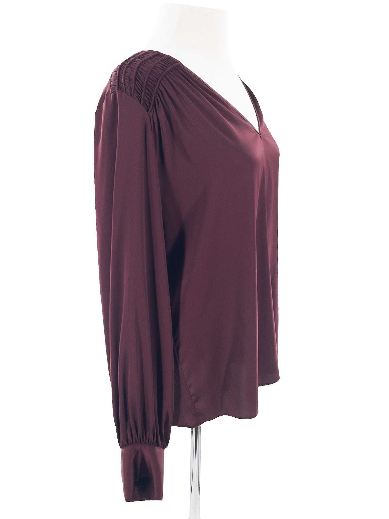 White House Black Market Wine Smocked Polyester Long Sleeve Size M Blouse