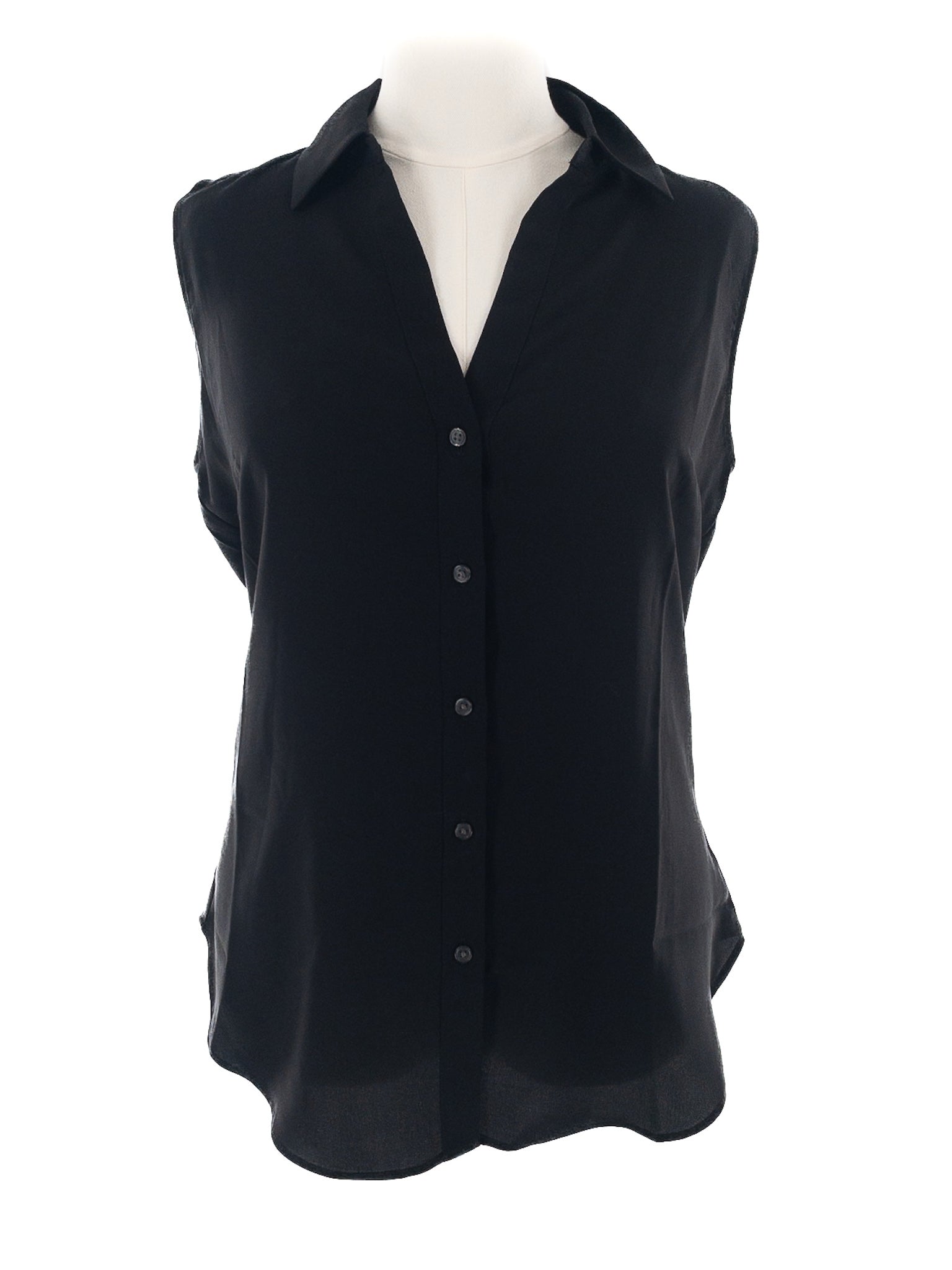 Ann Taylor Black Button Down Polyester Sleeveless Size M Blouse