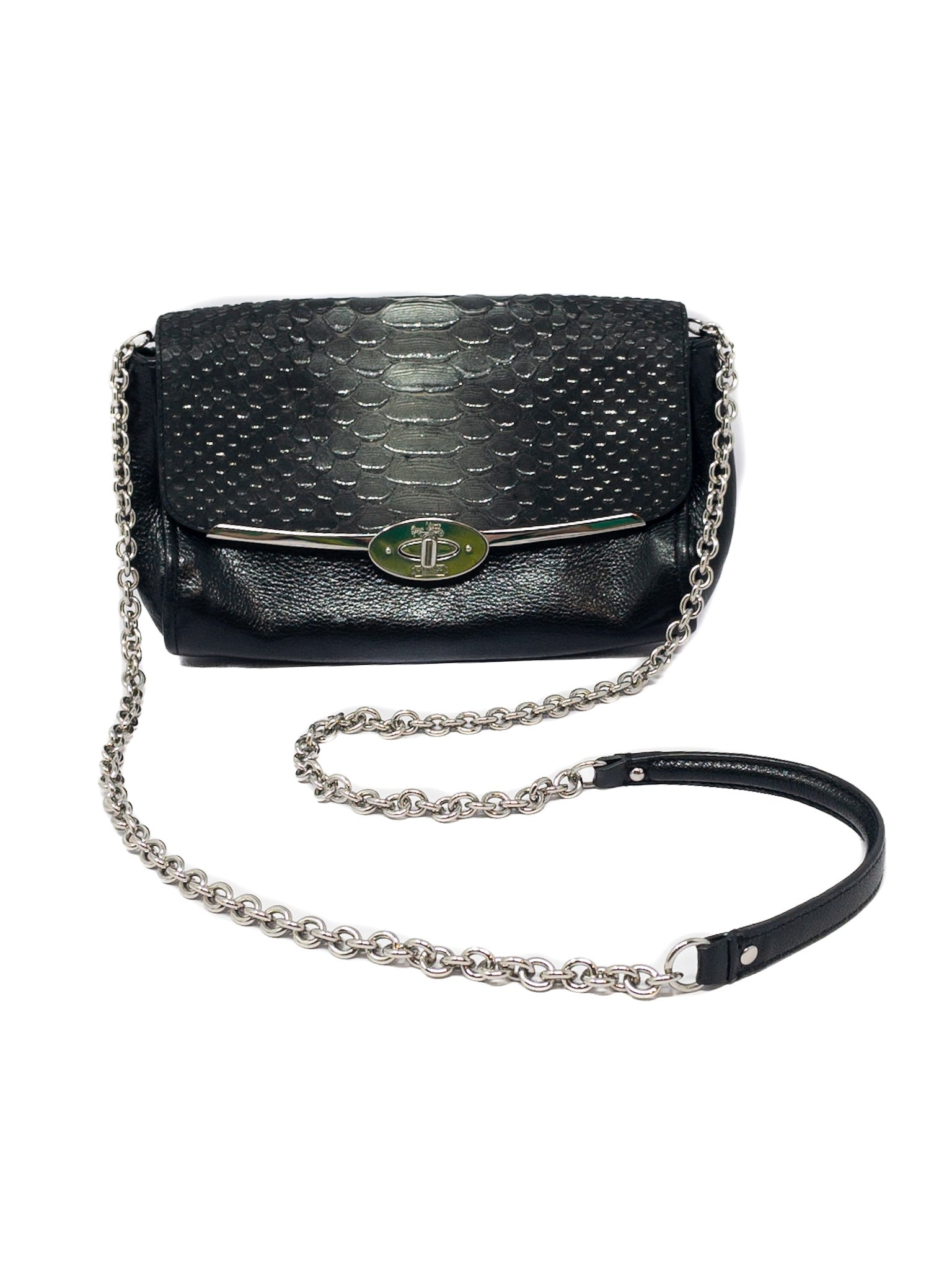 Coach Black Silver Embossed Leather Cross Body