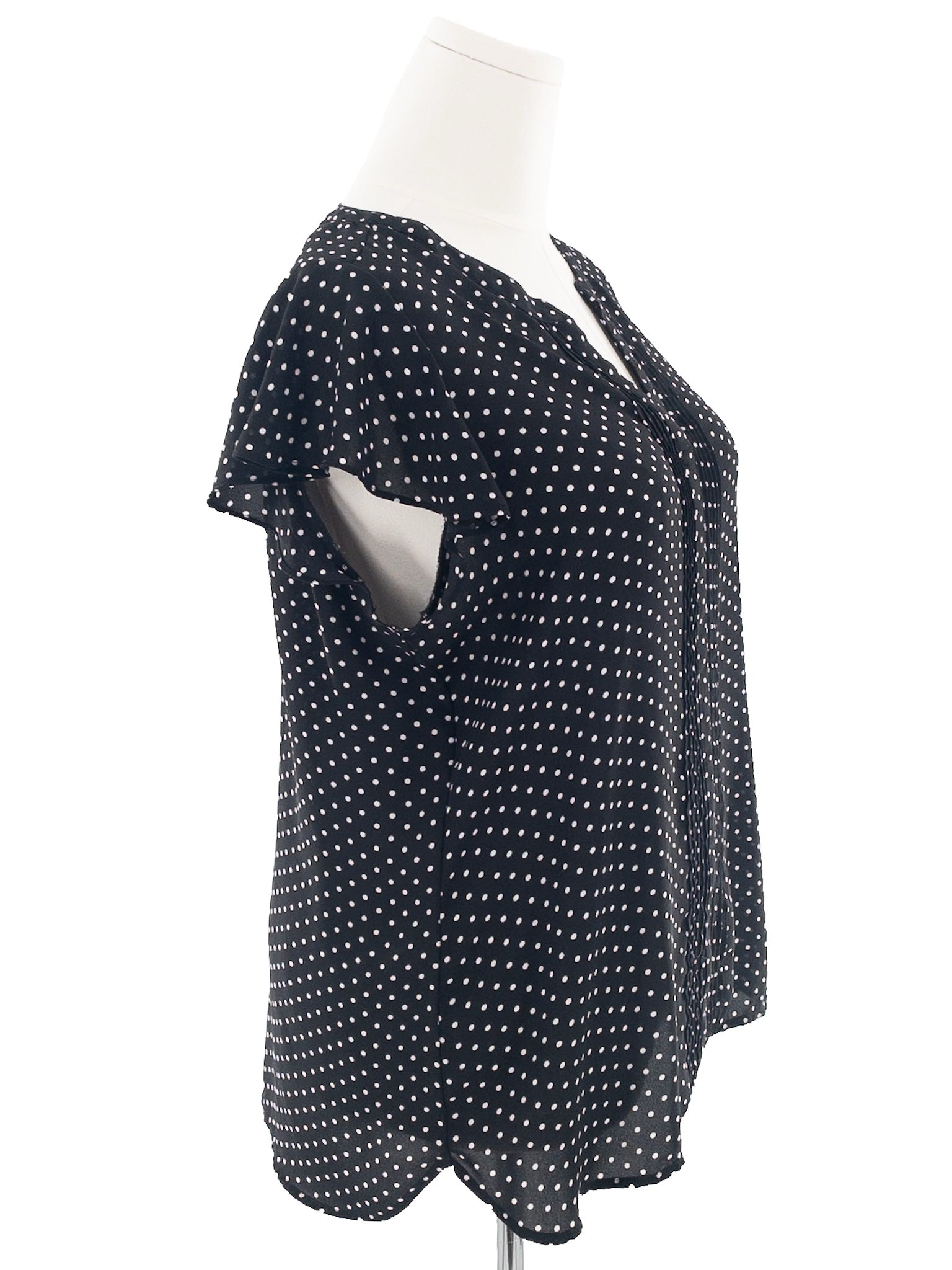 Ann Taylor Black White Polka Dot Polyester Cap Sleeve Size L Blouse