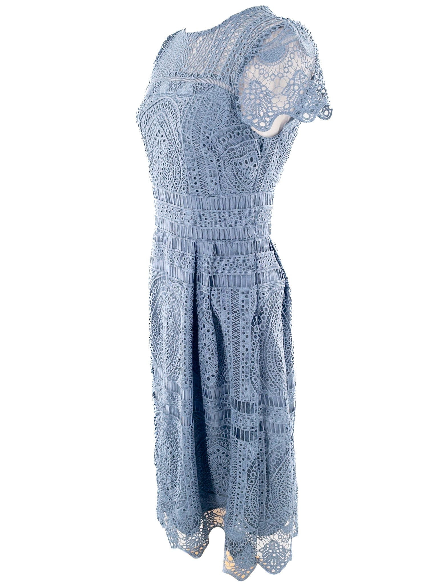 White House Black Market Cloud Blue Lace Cotton Blend Short Sleeve Siz