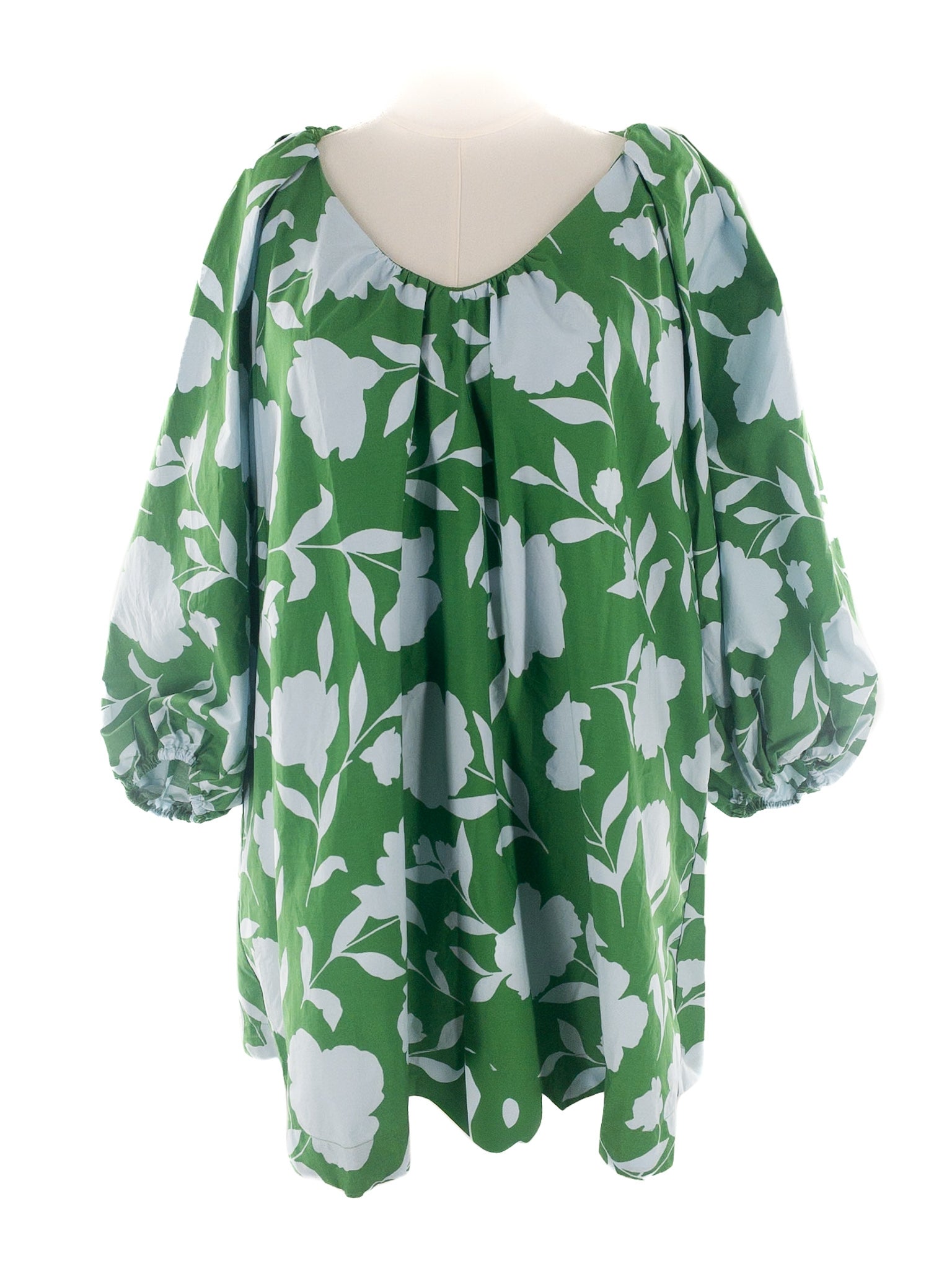 Kate Spade Green Blue Floral Cotton Puff Sleeve Size L Dress