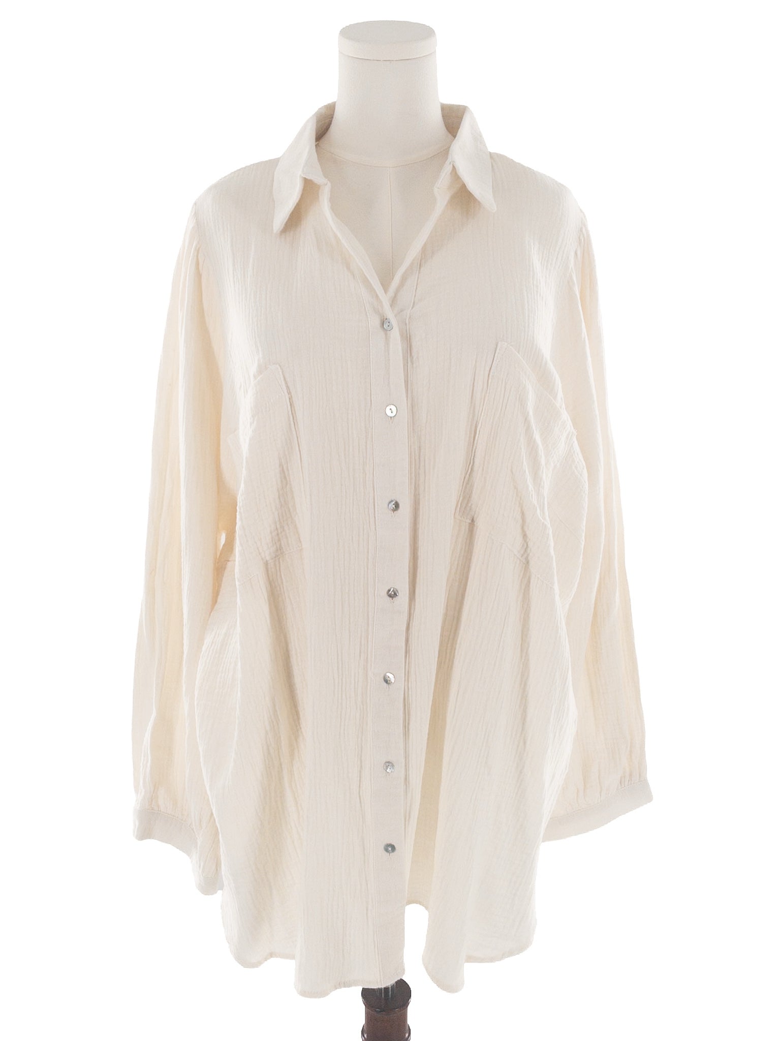 Sweet Generis Cream Crinkle Polyester Blend Long Sleeve Size 3X Blouse