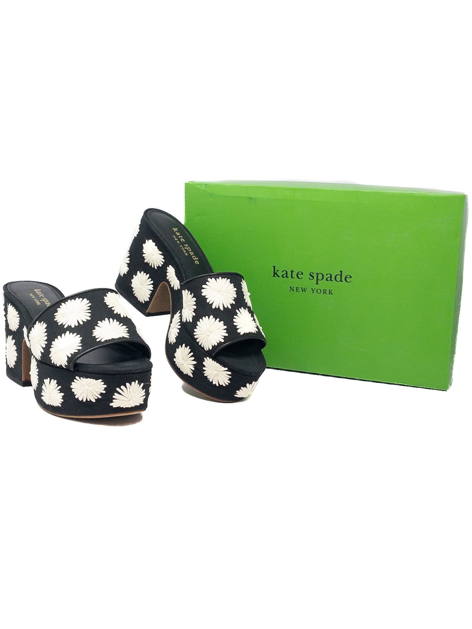 Kate Spade Black Tan Embroidered Fabric 6.5 Shoes
