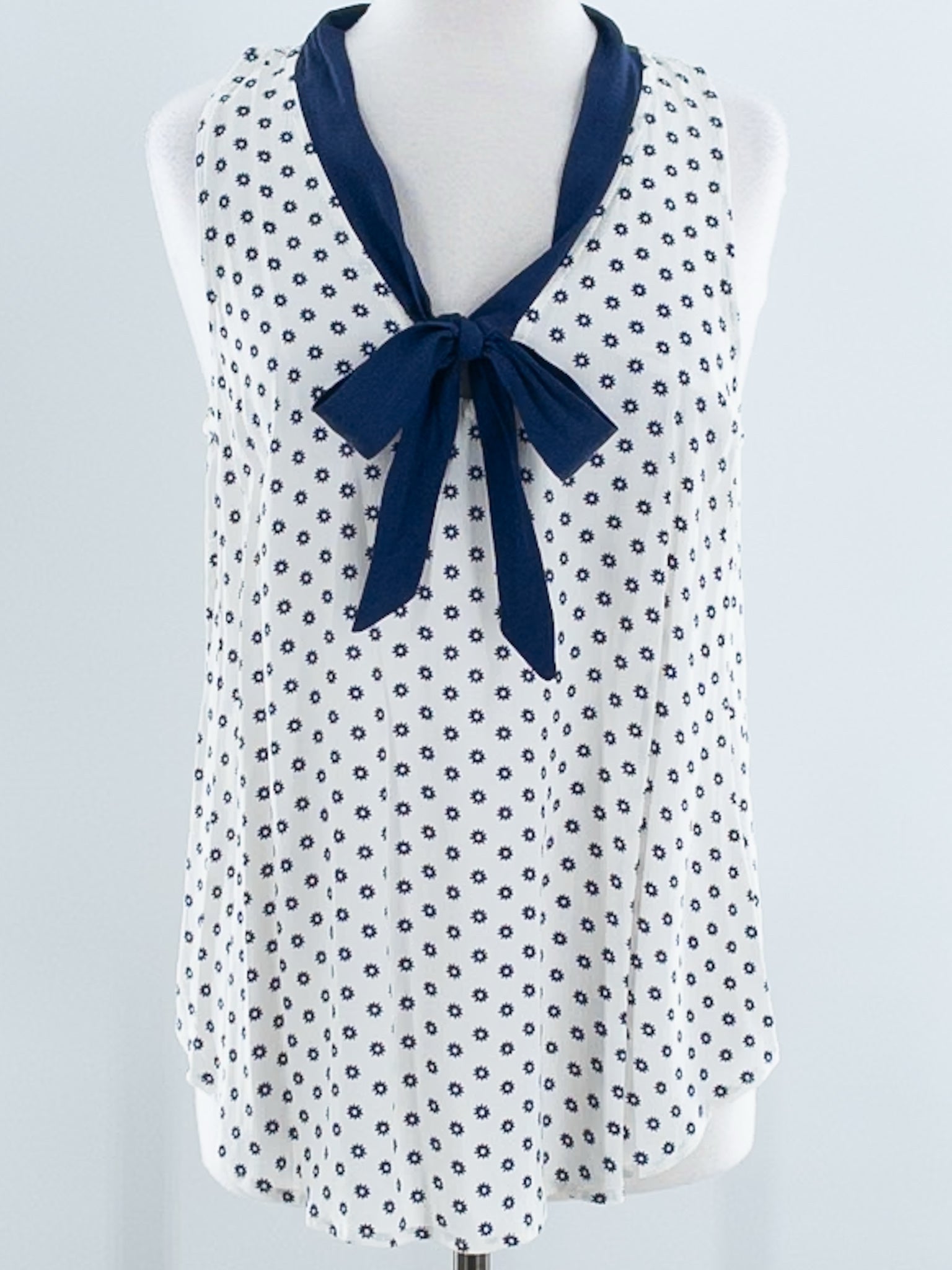 Maeve Cream Navy Print Viscose Sleeveless Size 12 Blouse