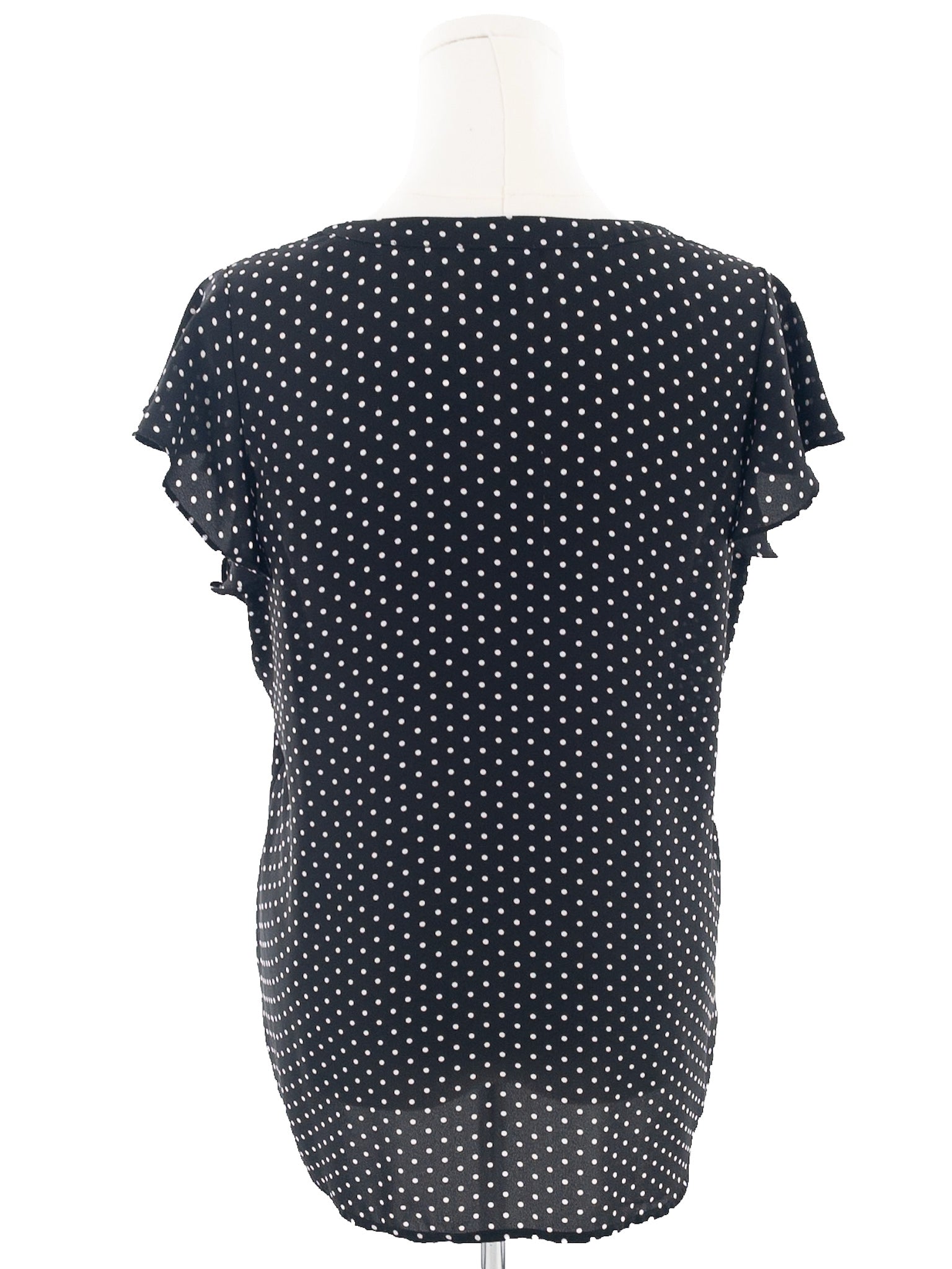 Ann Taylor Black White Polka Dot Polyester Cap Sleeve Size L Blouse