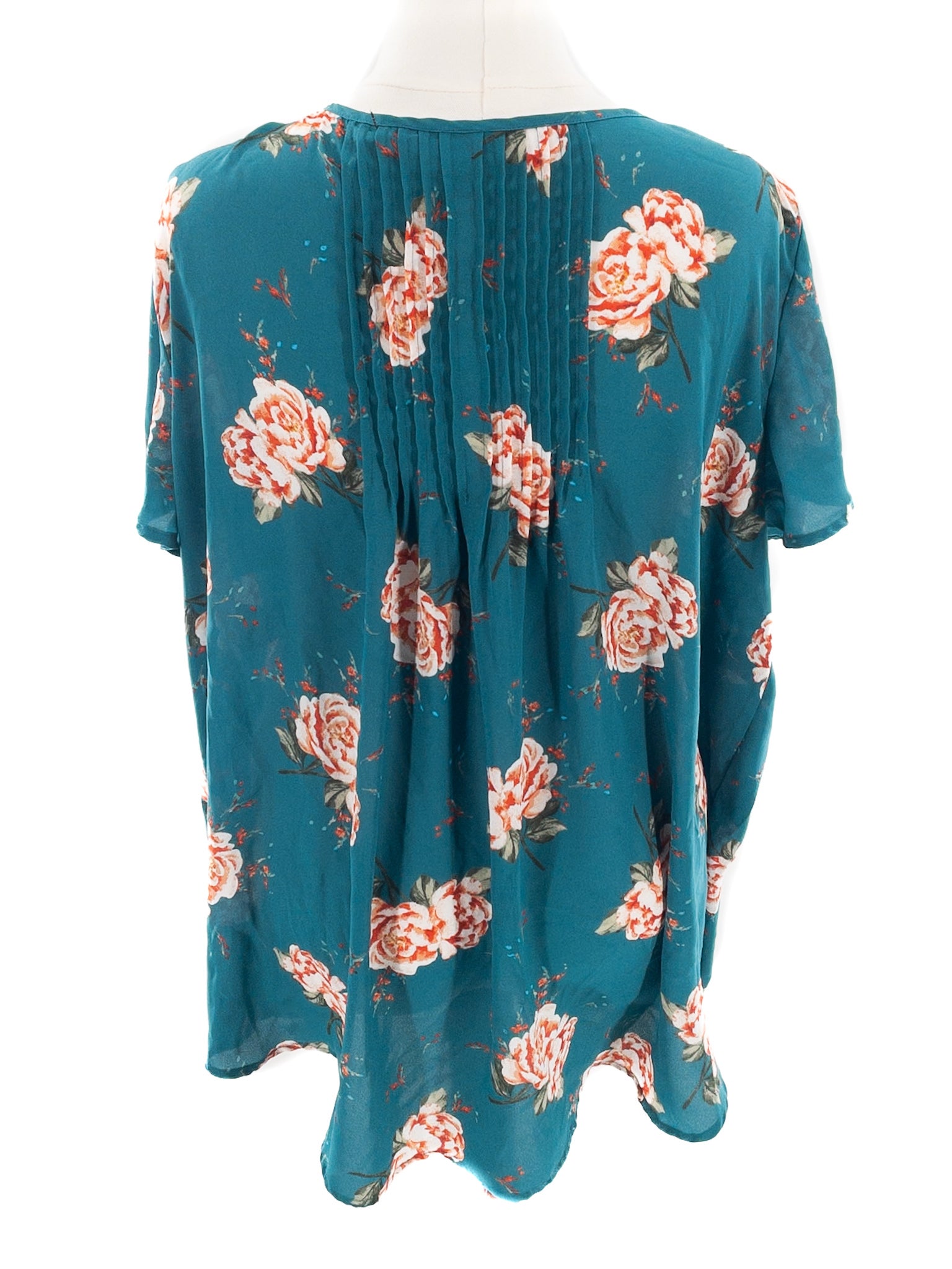 Torrid Teal Multi Floral Polyester Flutter Sleeve Size XL Blouse
