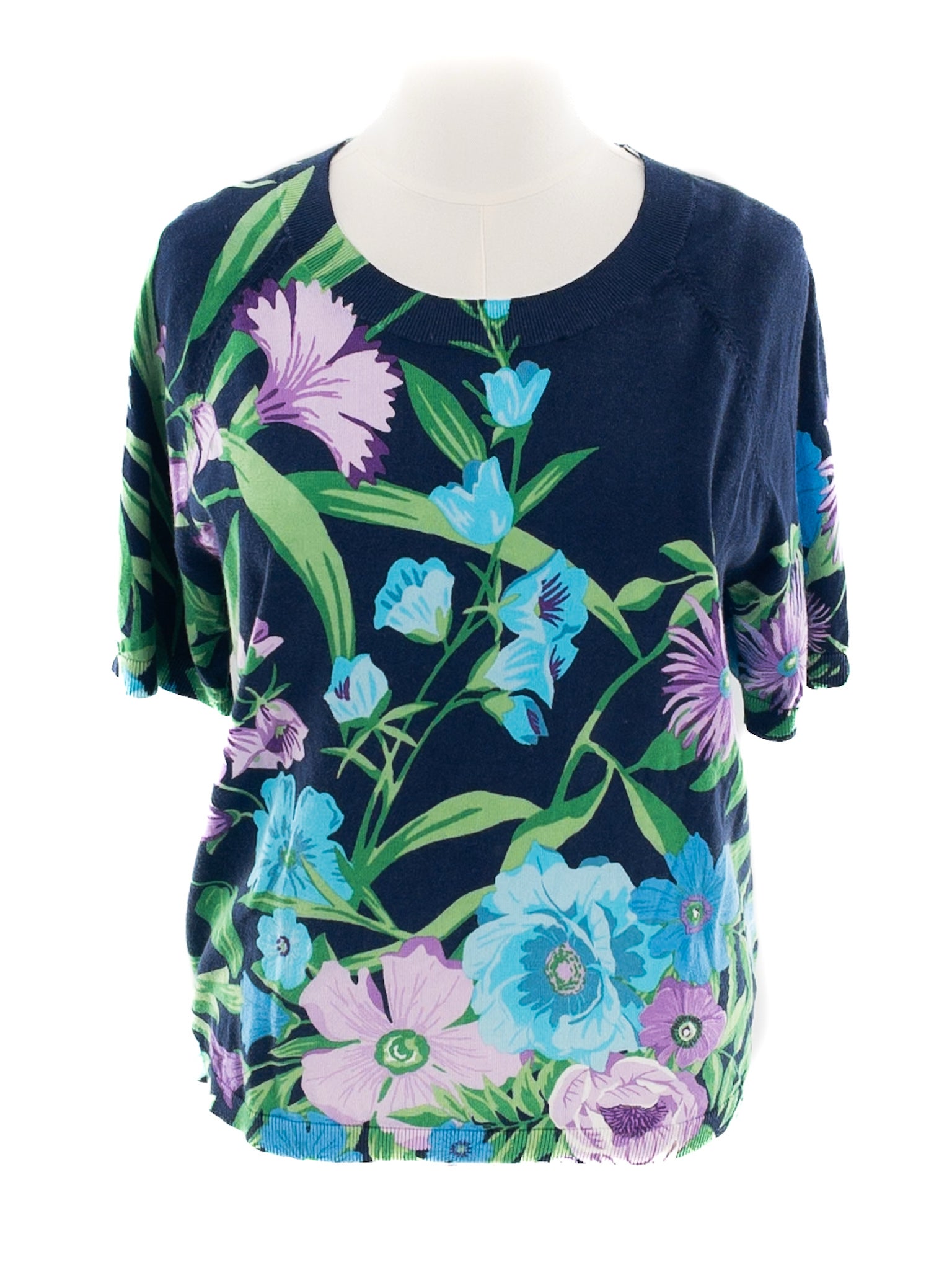 Talbots Navy Multi Floral Cotton Blend Size XLP Sweaters