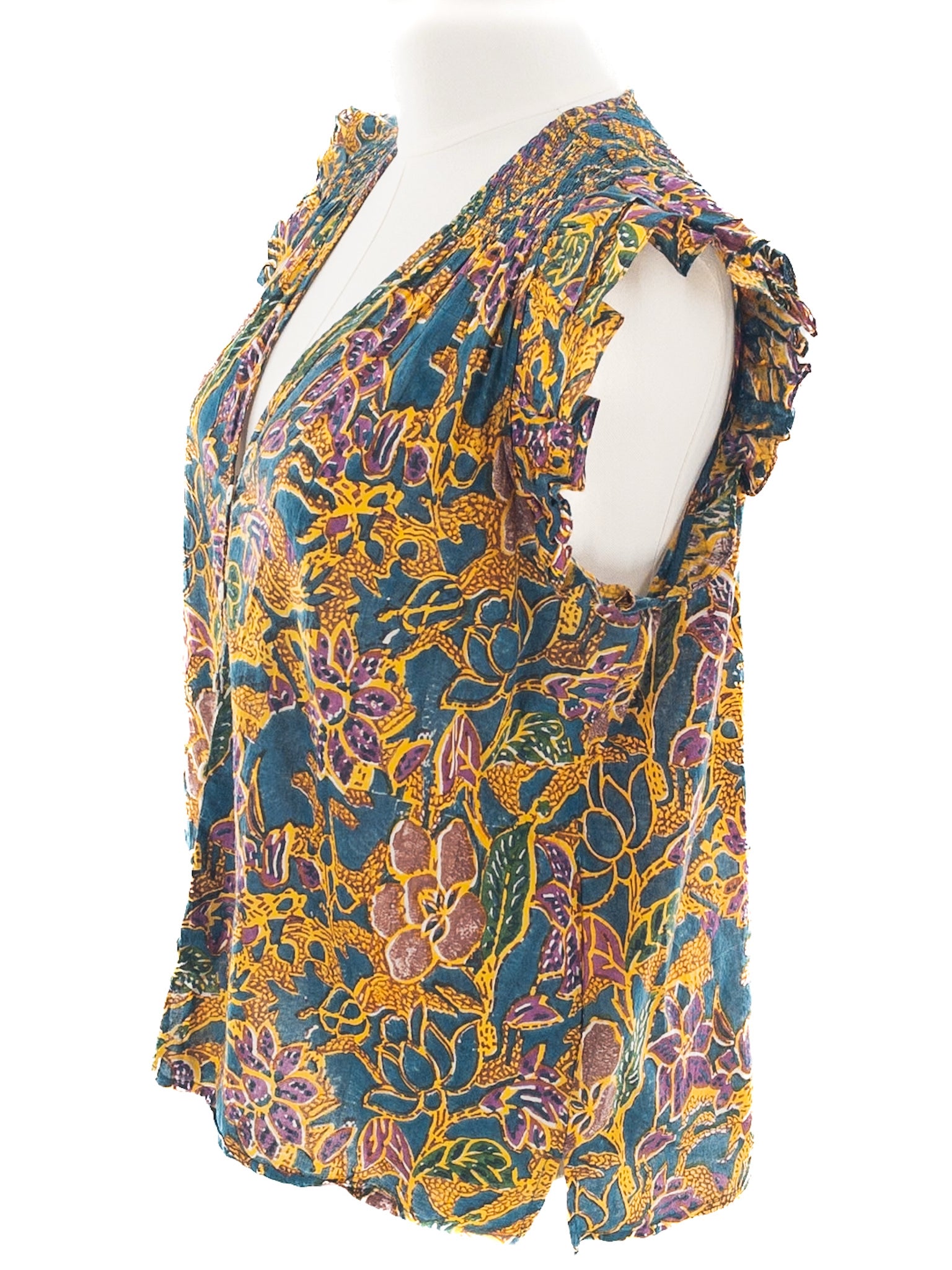 Cleobella Multi-Color Floral Cotton Flutter Sleeve Size L Blouse