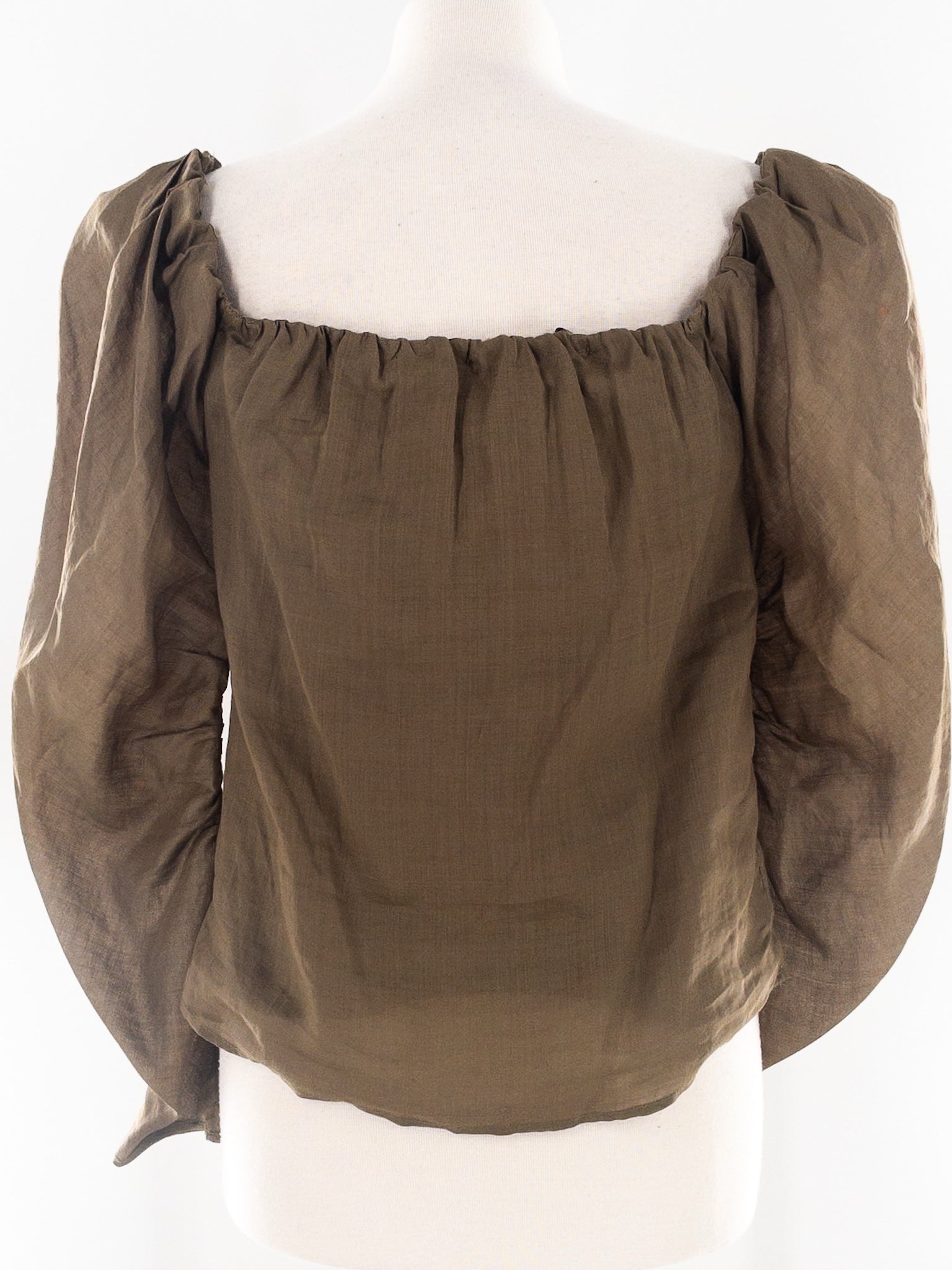 Frame Olive Scoop Neck Linen Ruched Sleeve Size XS Blouse