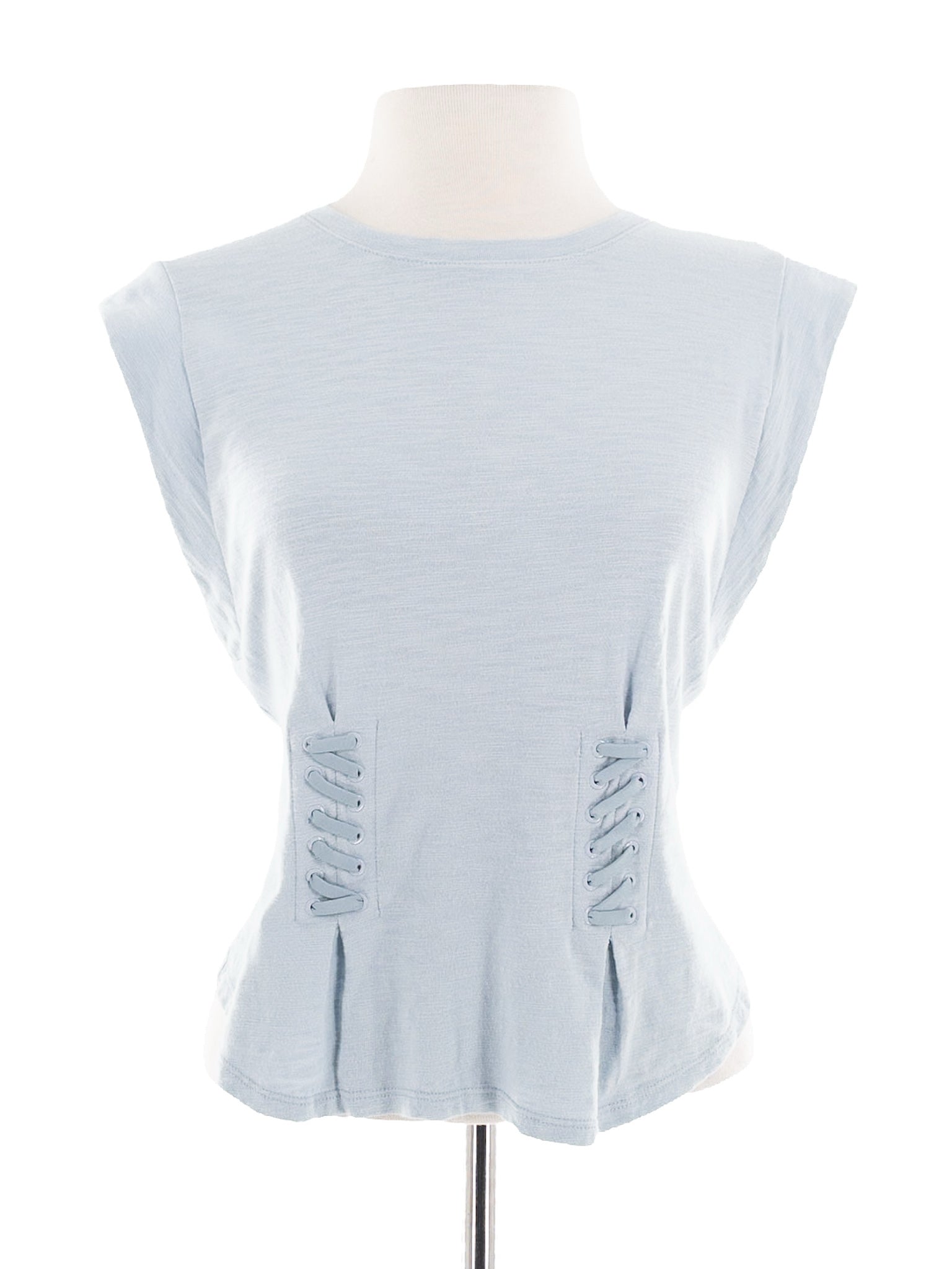 White House Black Market Light Blue Scoop Neck Cotton Blend Cap Sleeve T Shirt