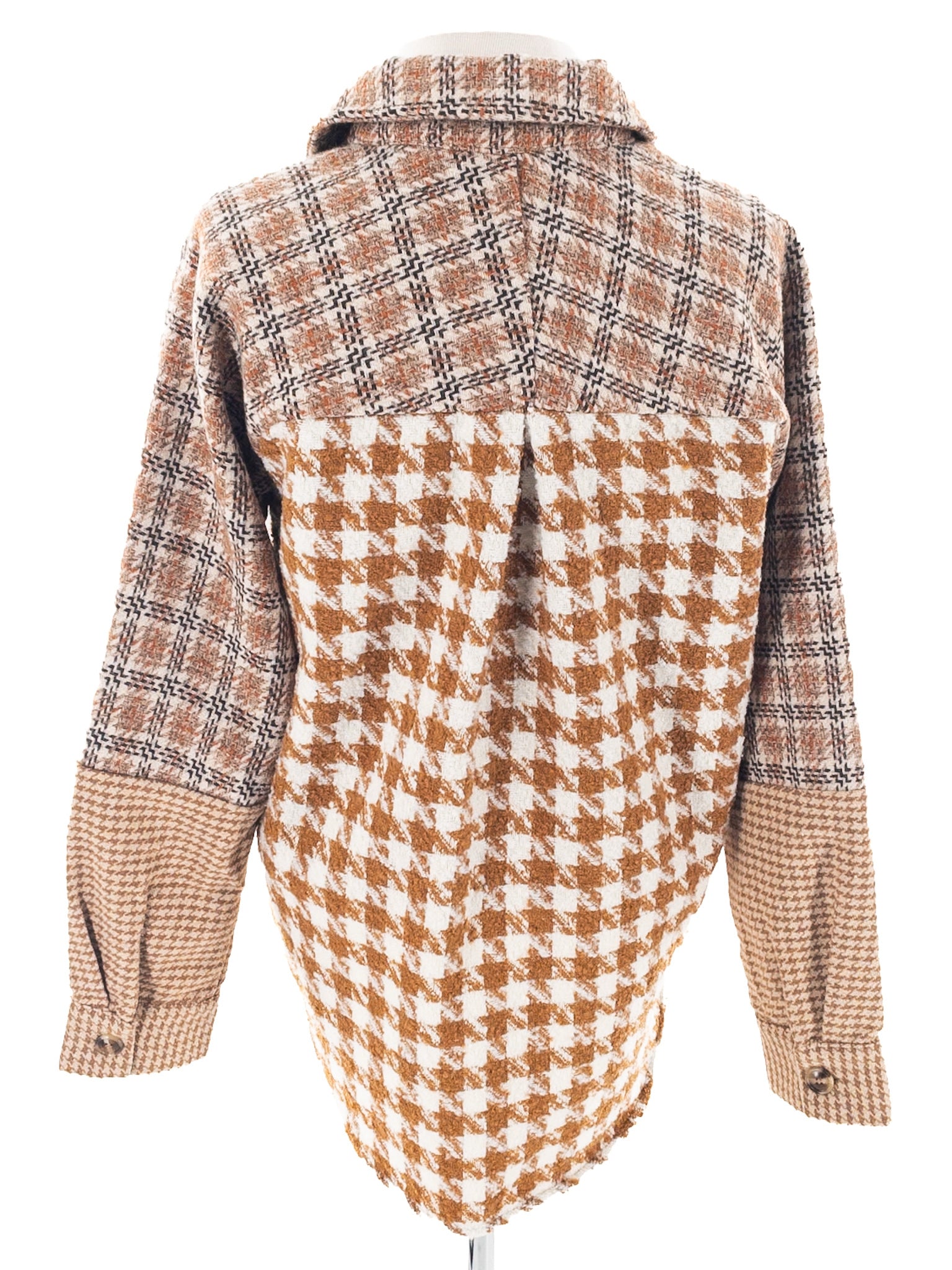 Mystree Tan Brown Plaid Polyester Blend Size S Shacket