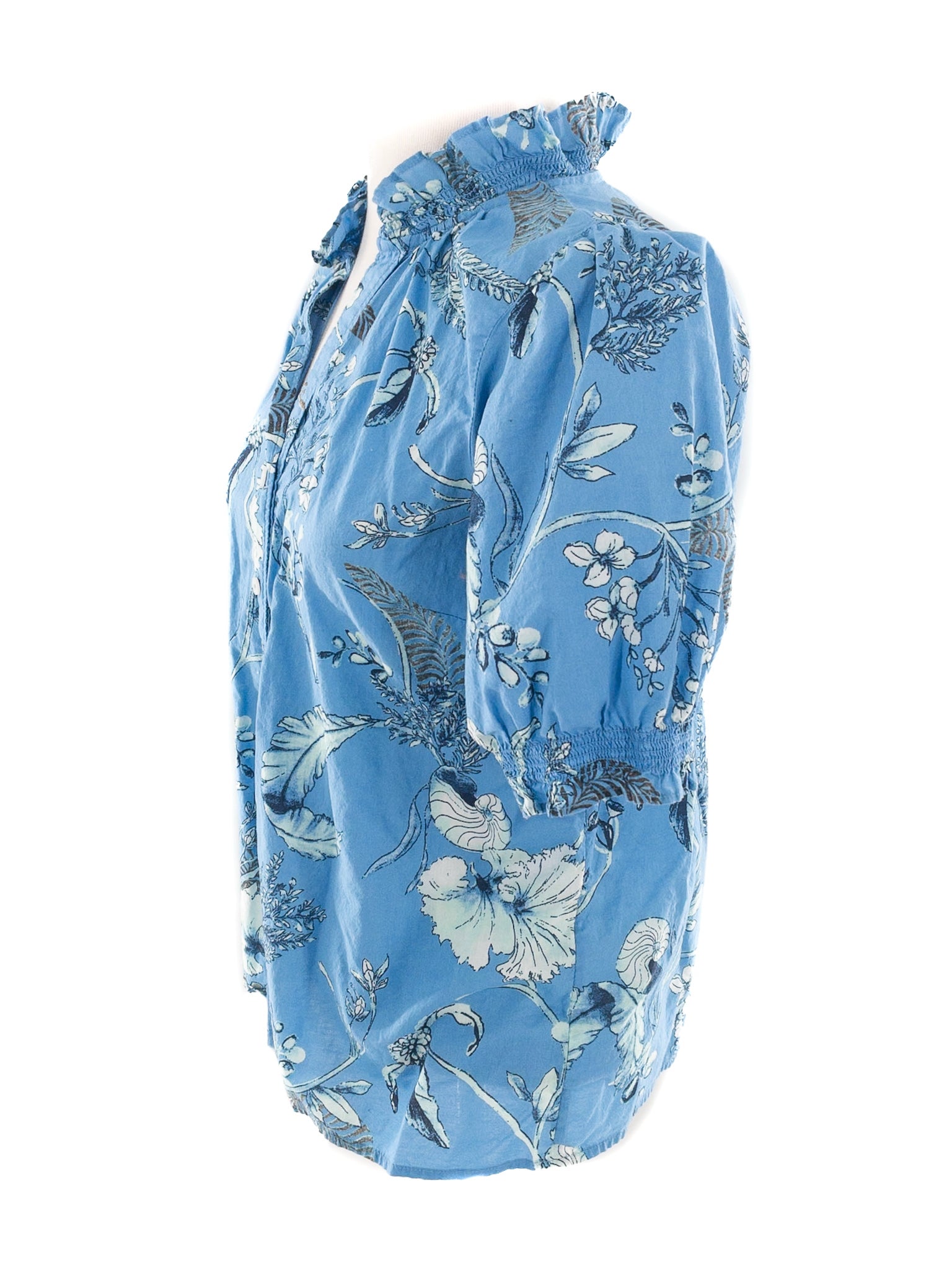 Talbots Blue Aqua Shell Cotton Puff Sleeve Size S Blouse