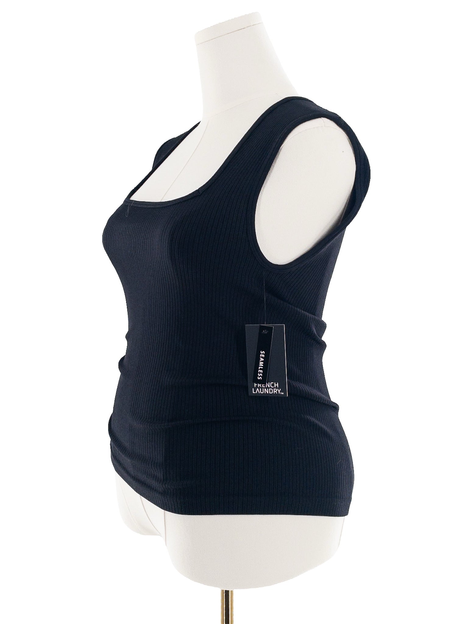 French Laundry Black Ribbed Stretch Sleeveless Size L T Shirt