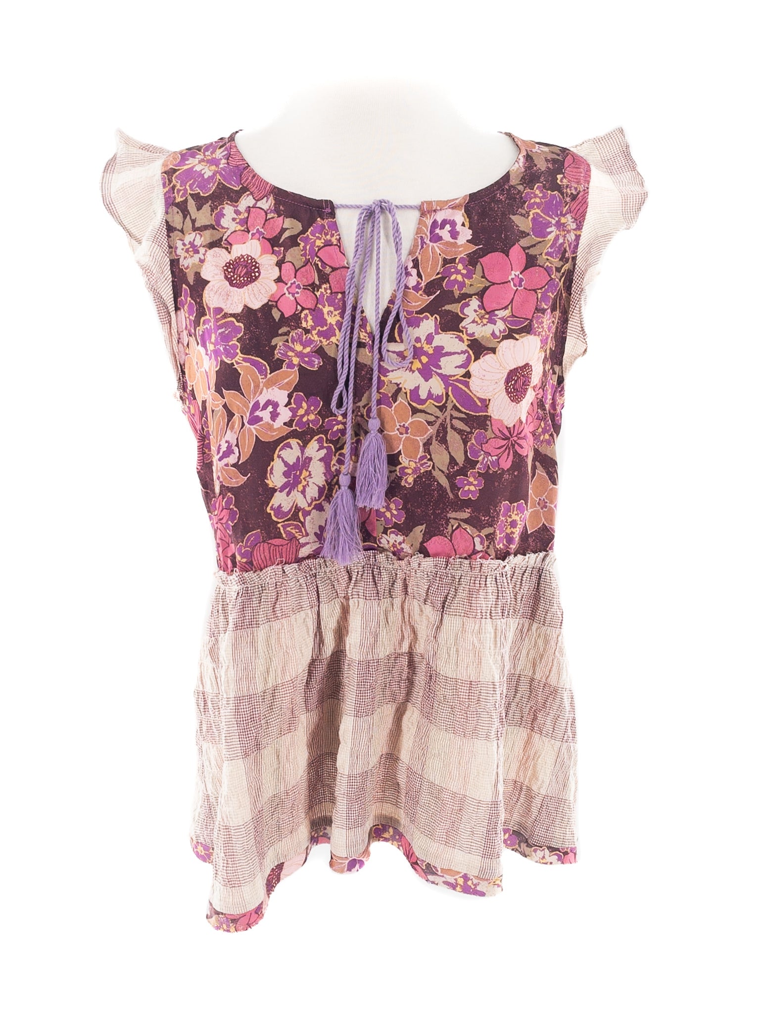 Mystree Purple Multi Floral Cotton Blend Tank Size M Blouse