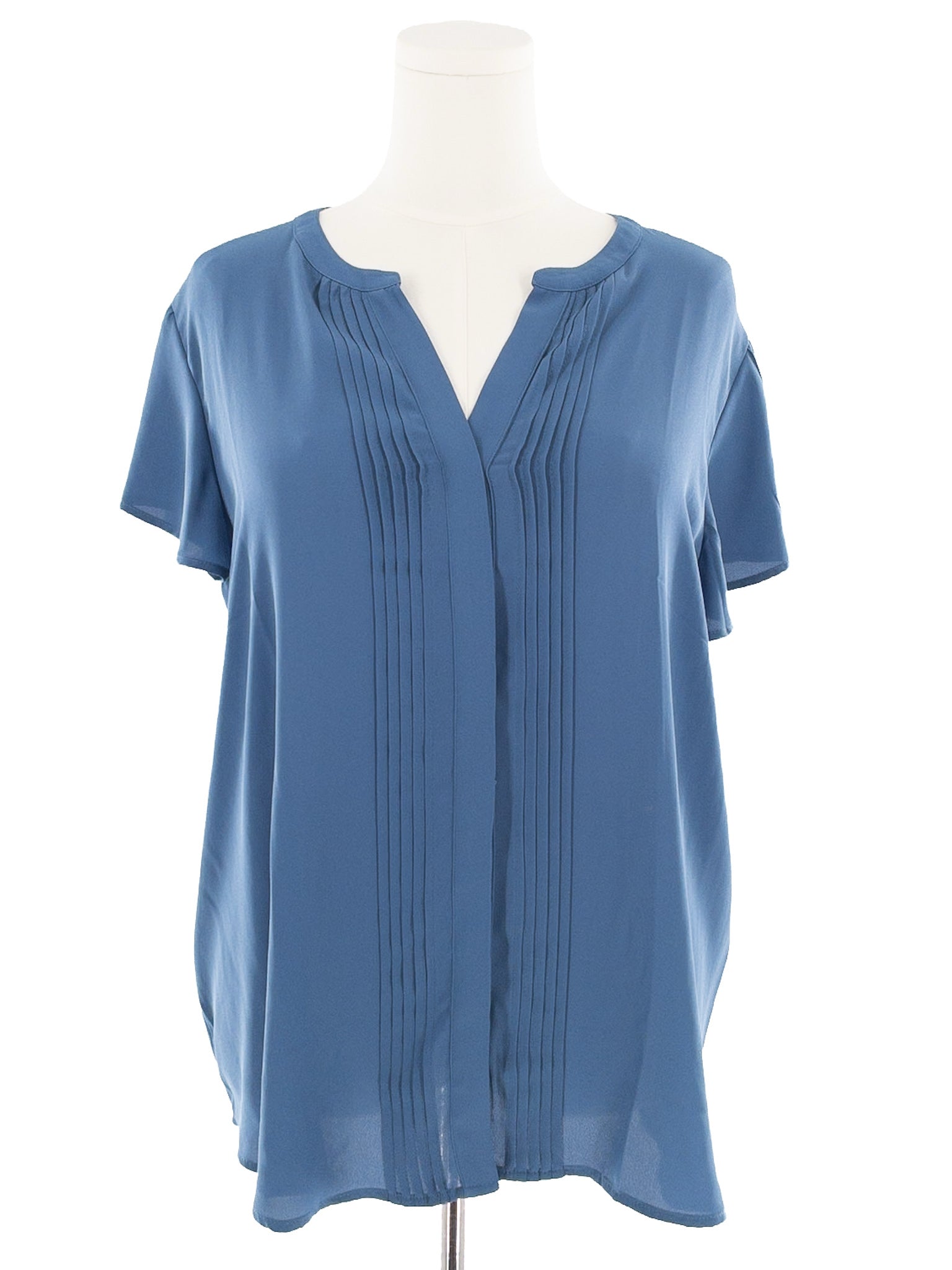 Ann Taylor Slate Blue Pin Tuck Polyester Cap Sleeve Size XL Blouse