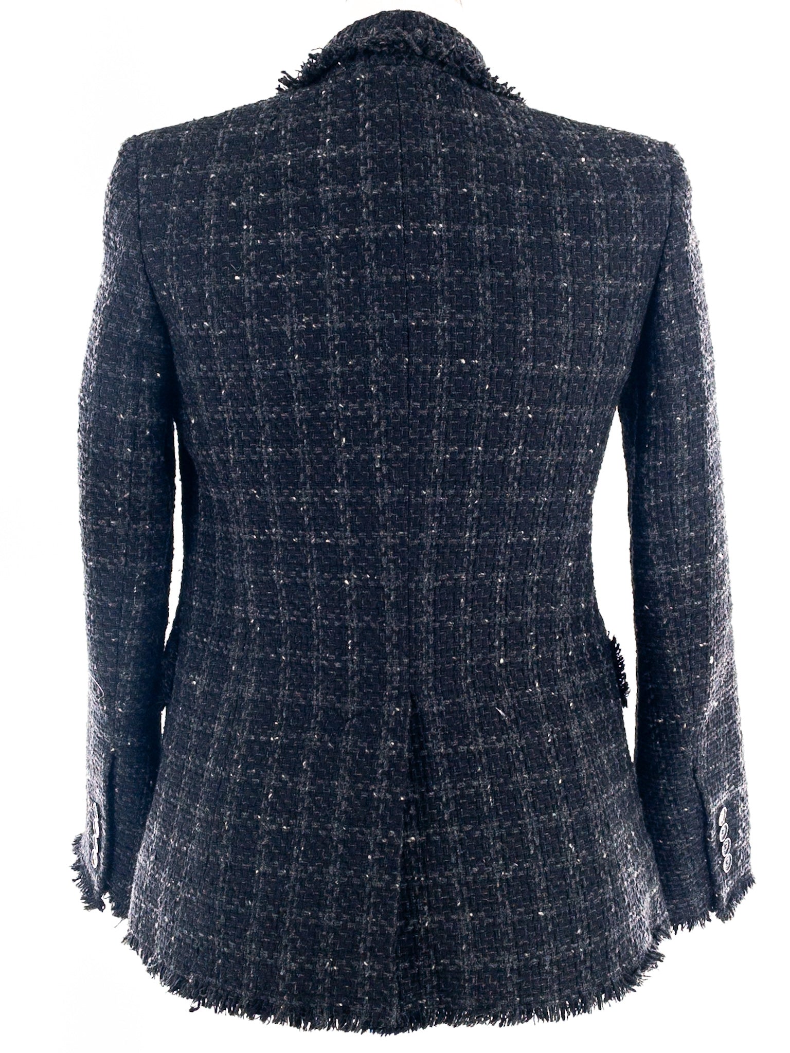 Sonia Rykiel Black Charcoal Tweed Wool Blend Size 8 Blazer