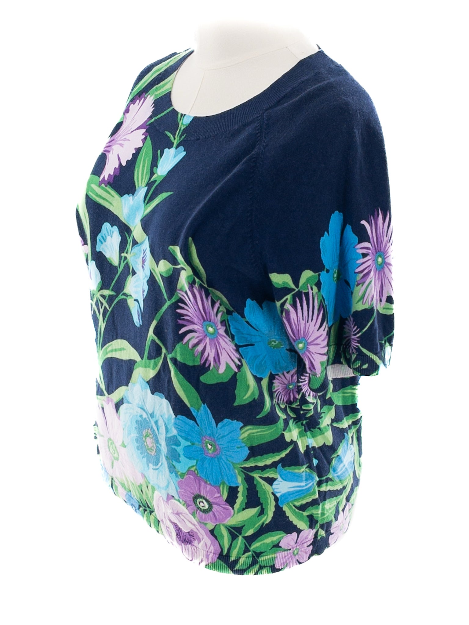 Talbots Navy Multi Floral Cotton Blend Size XLP Sweaters
