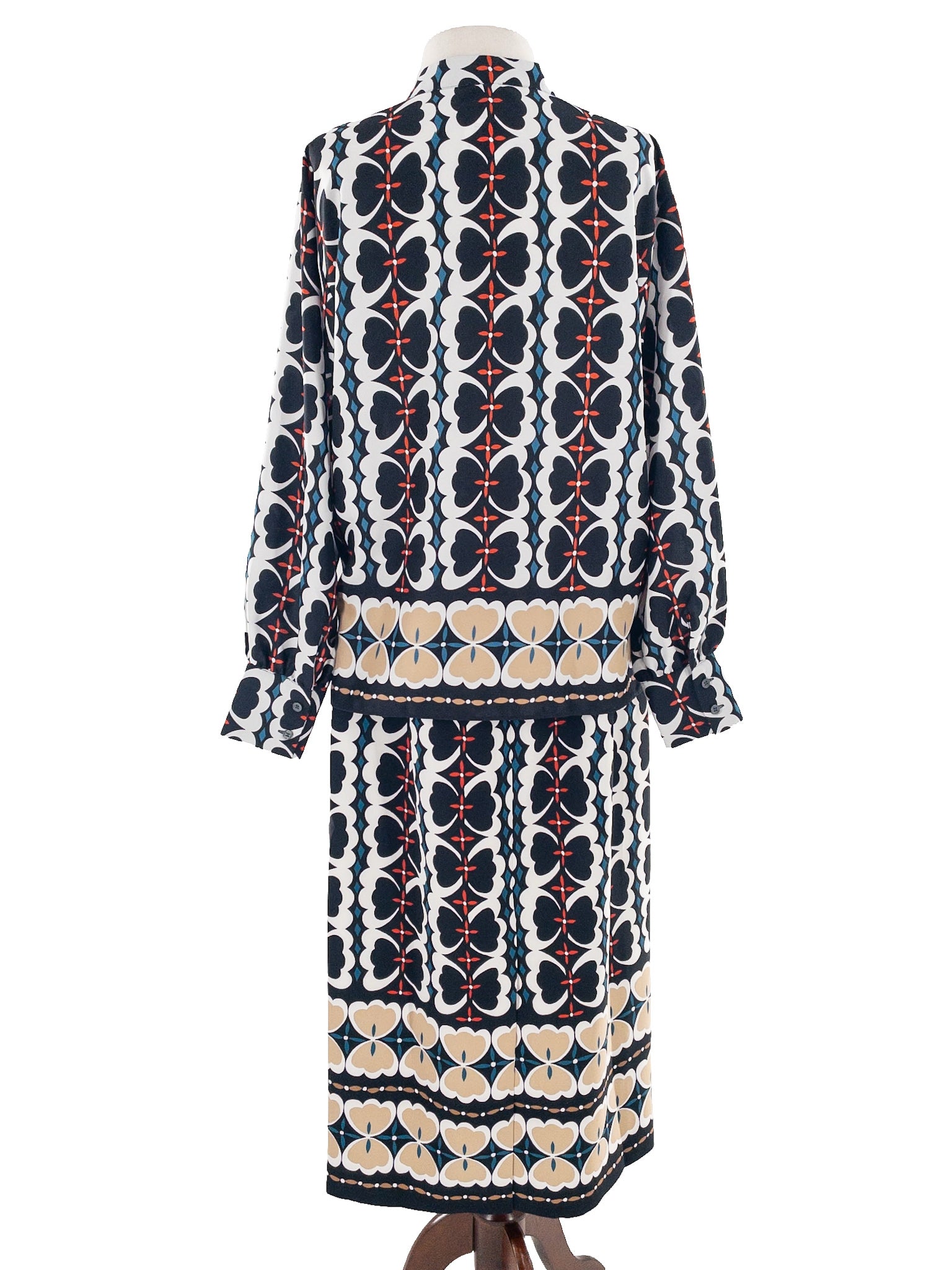 Ann Taylor Navy Maroon Print Polyester Size M Skirt Suit