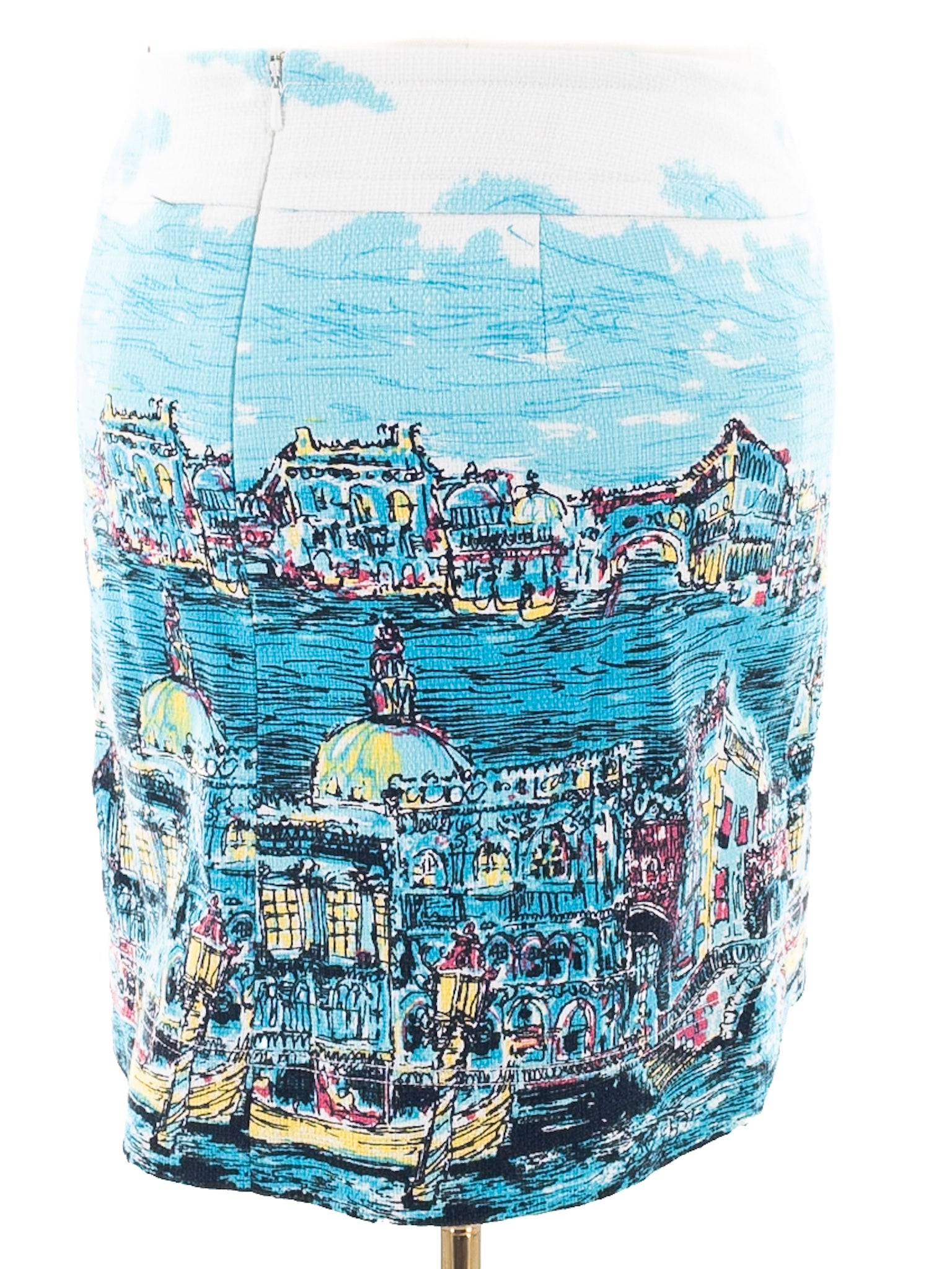 Talbots Aqua Cityscape Cotton Blend Size 8P Skirt
