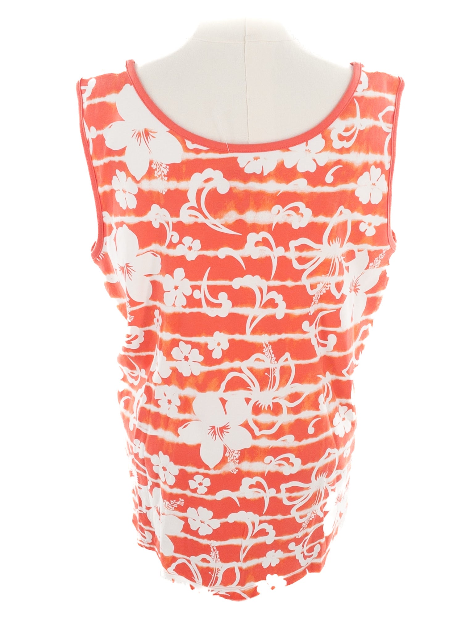Lands End Coral White Tropical Cotton Blend Sleeveless Size 2X T Shirt