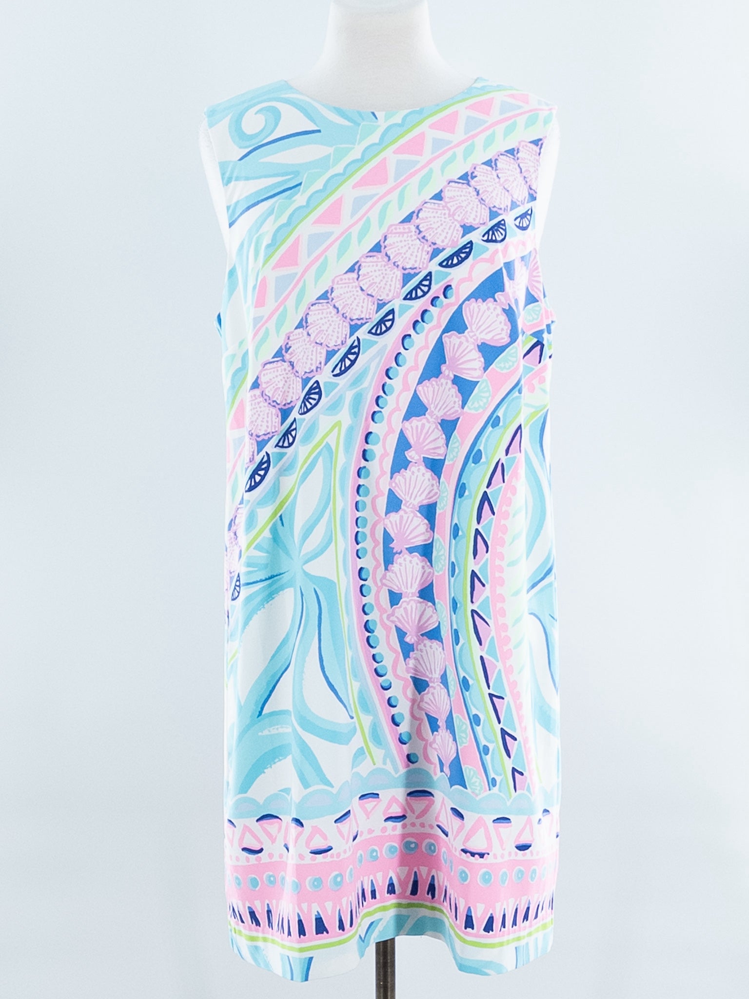 Lilly Pulitzer Aqua Pink Print Polyester Sleeveless Size 14 Dress