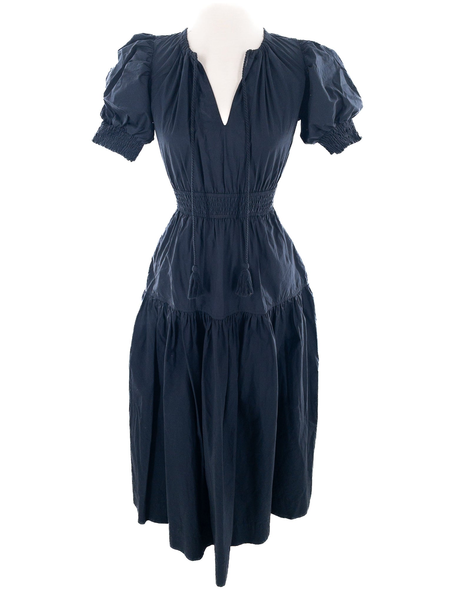Moon River Navy Tiers Cotton Puff Sleeve Size XXS Dress