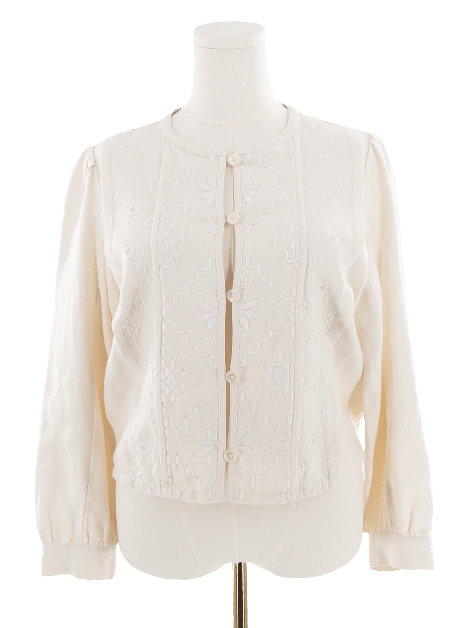 J Crew Cream Embroidered Linen Long Sleeve Size 12 Blouse