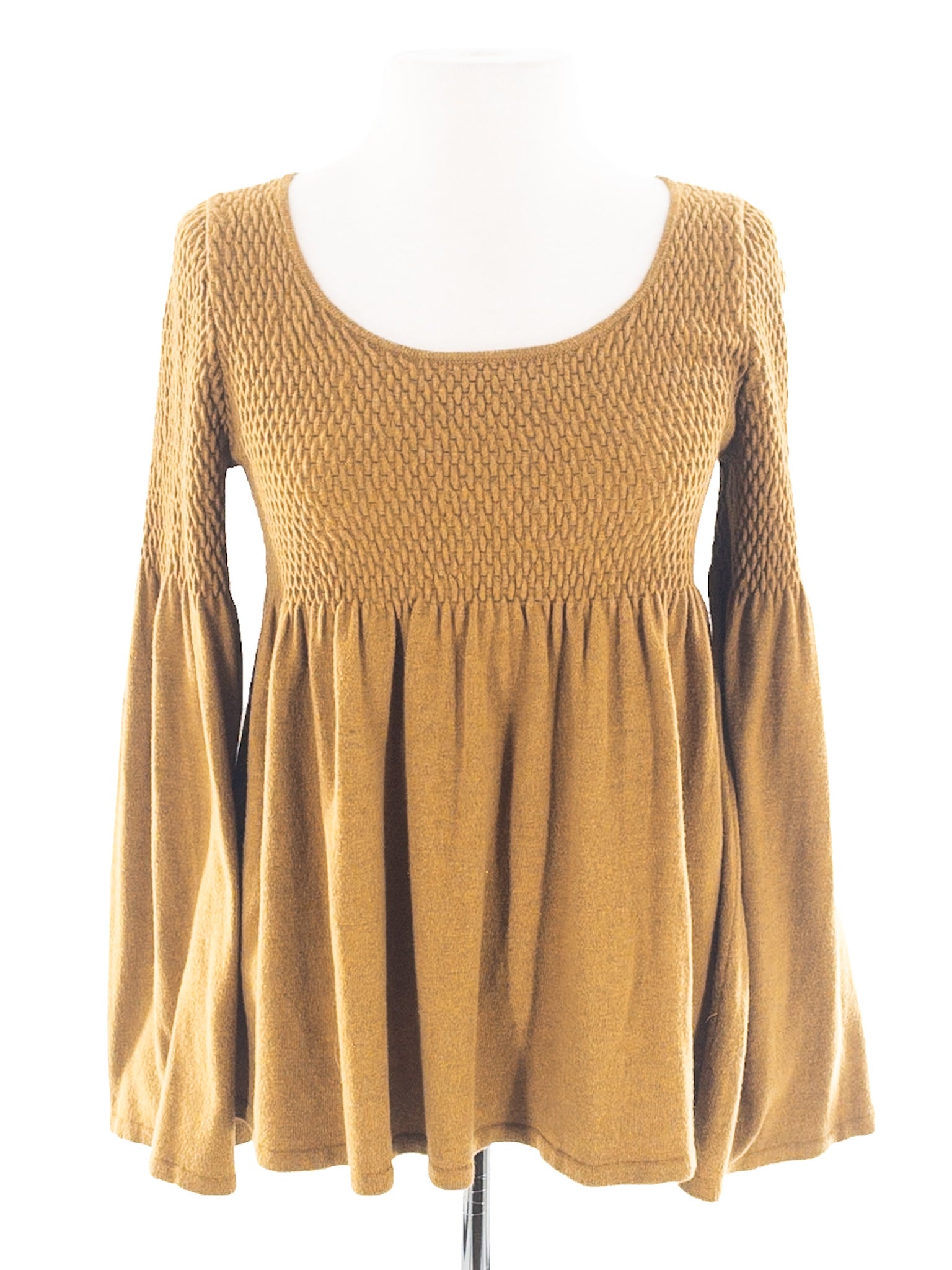 Knitted & Knotted Ochre Scoop Neck Polyester Blend Long Sleeve Size M T Shirt