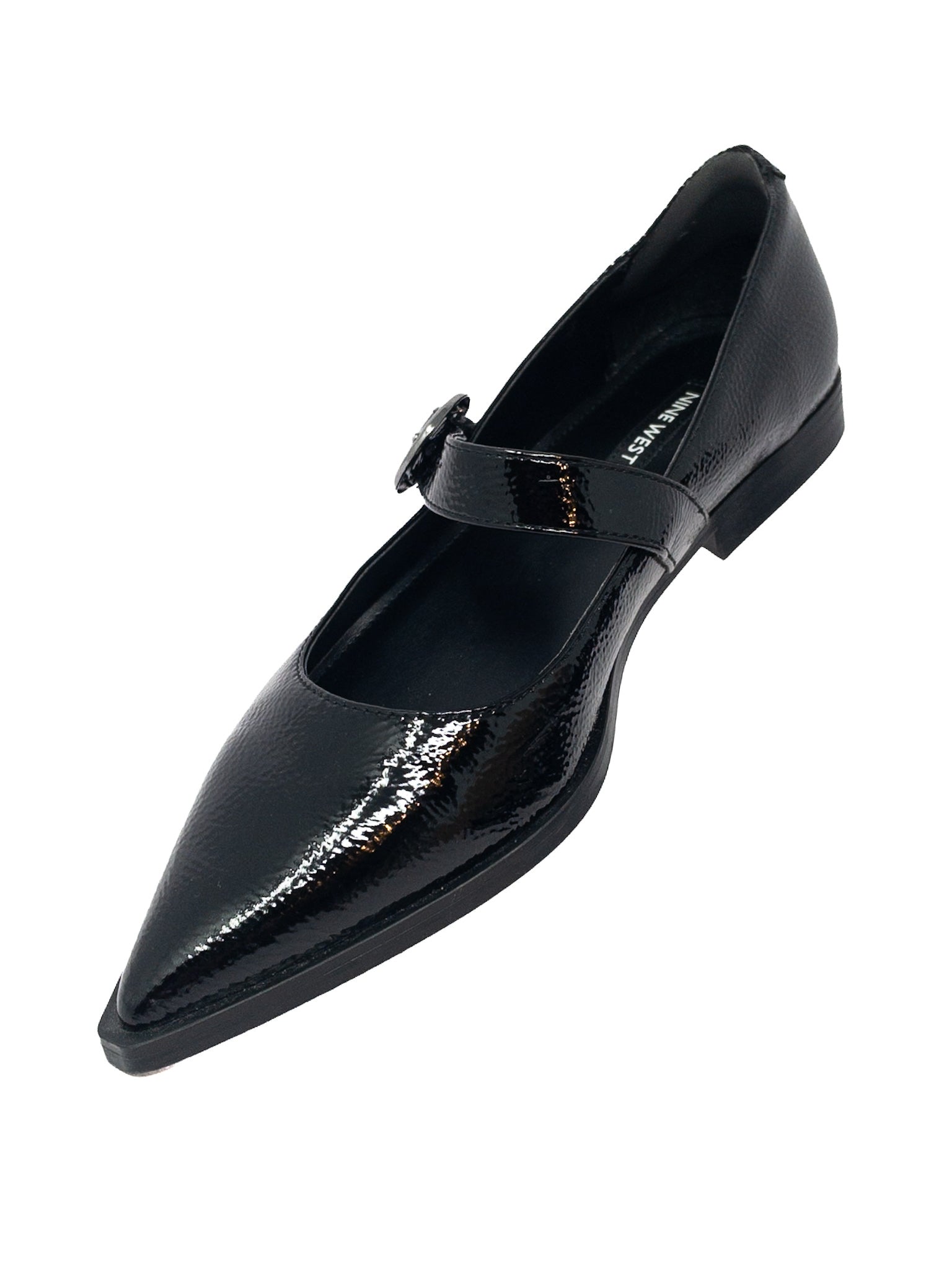 Nine West Black Buckle Patent Leather 8 Flats