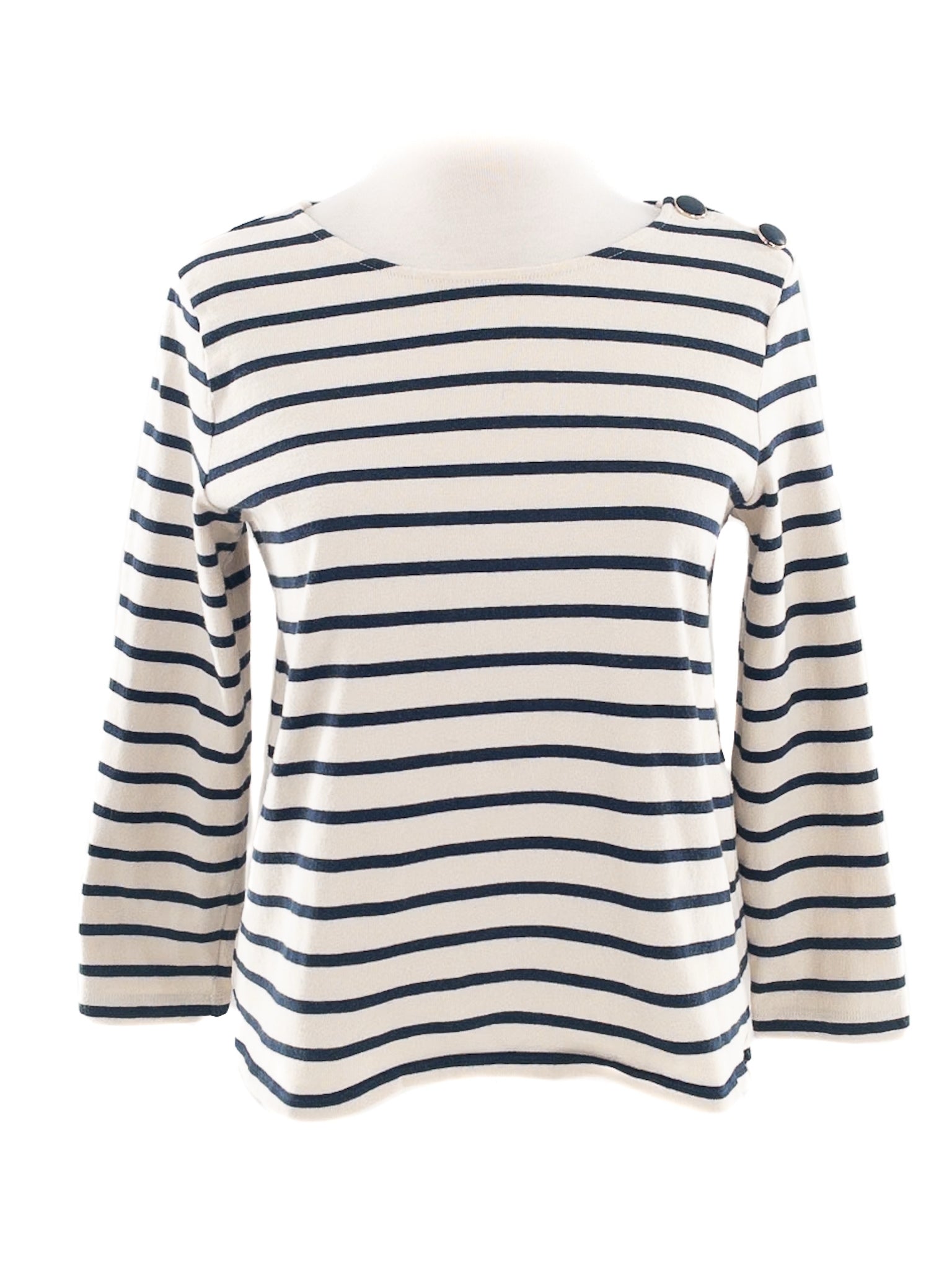 Sezane Cream Navy Stripe Cotton Long Sleeve Size XXS T Shirt