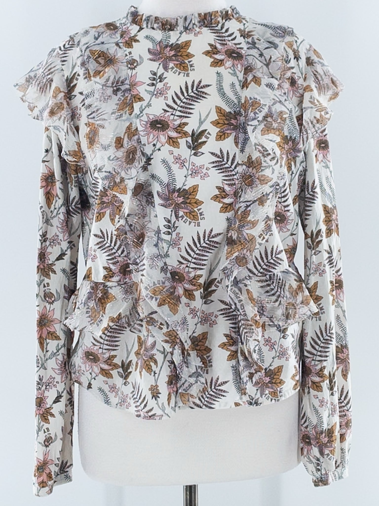 Scotch & Soda Ivory Multi Floral Cotton Ruffle Size L Blouse