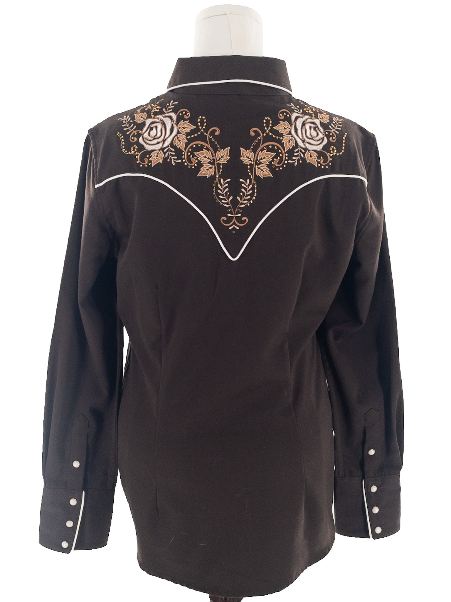 Panhandle Slim Brown Embroidered Polyester Blend Long Sleeve Size L Blouse