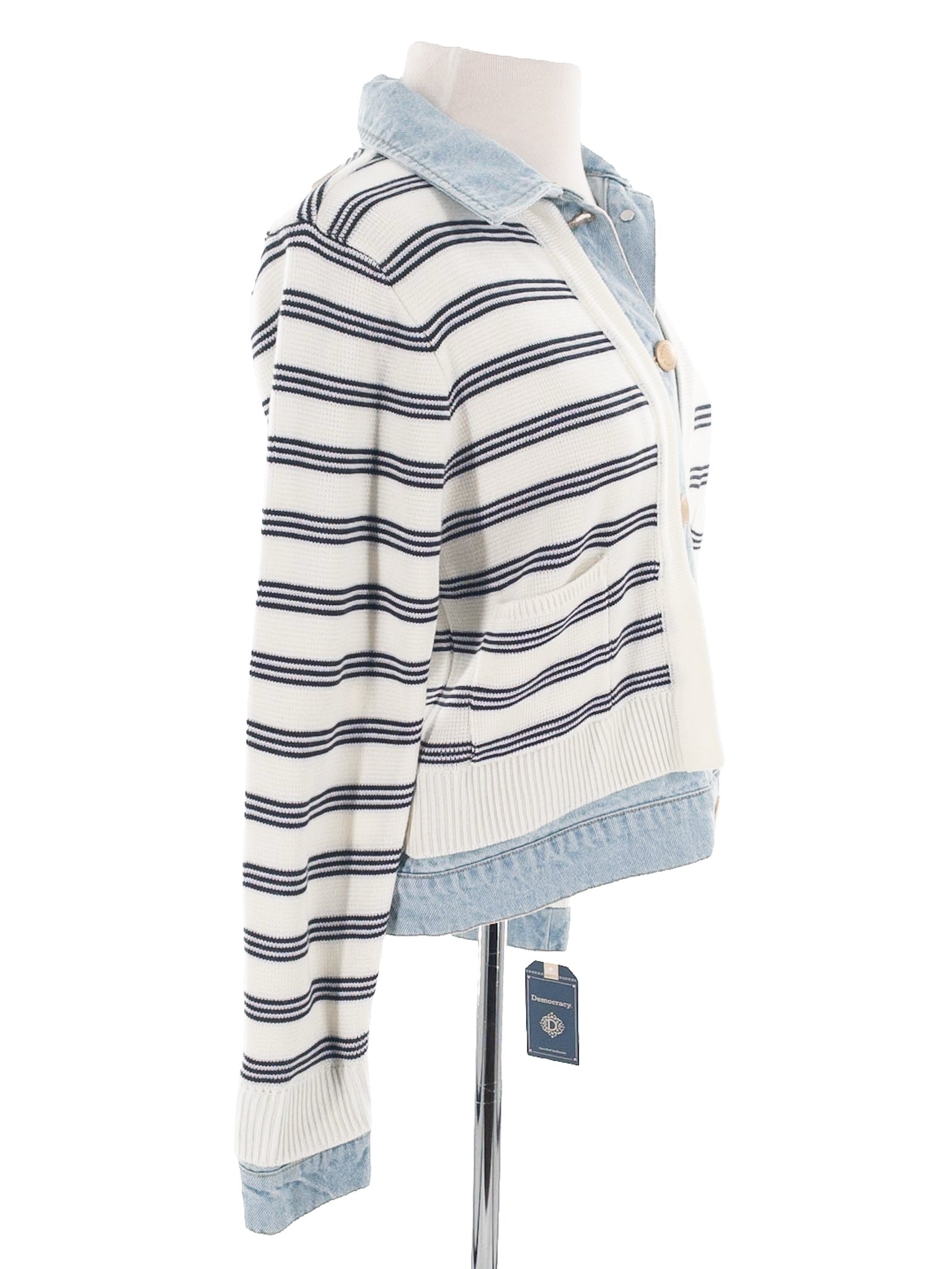 Democracy Blue Cream Stripe Cotton Blend Size S Cardigan
