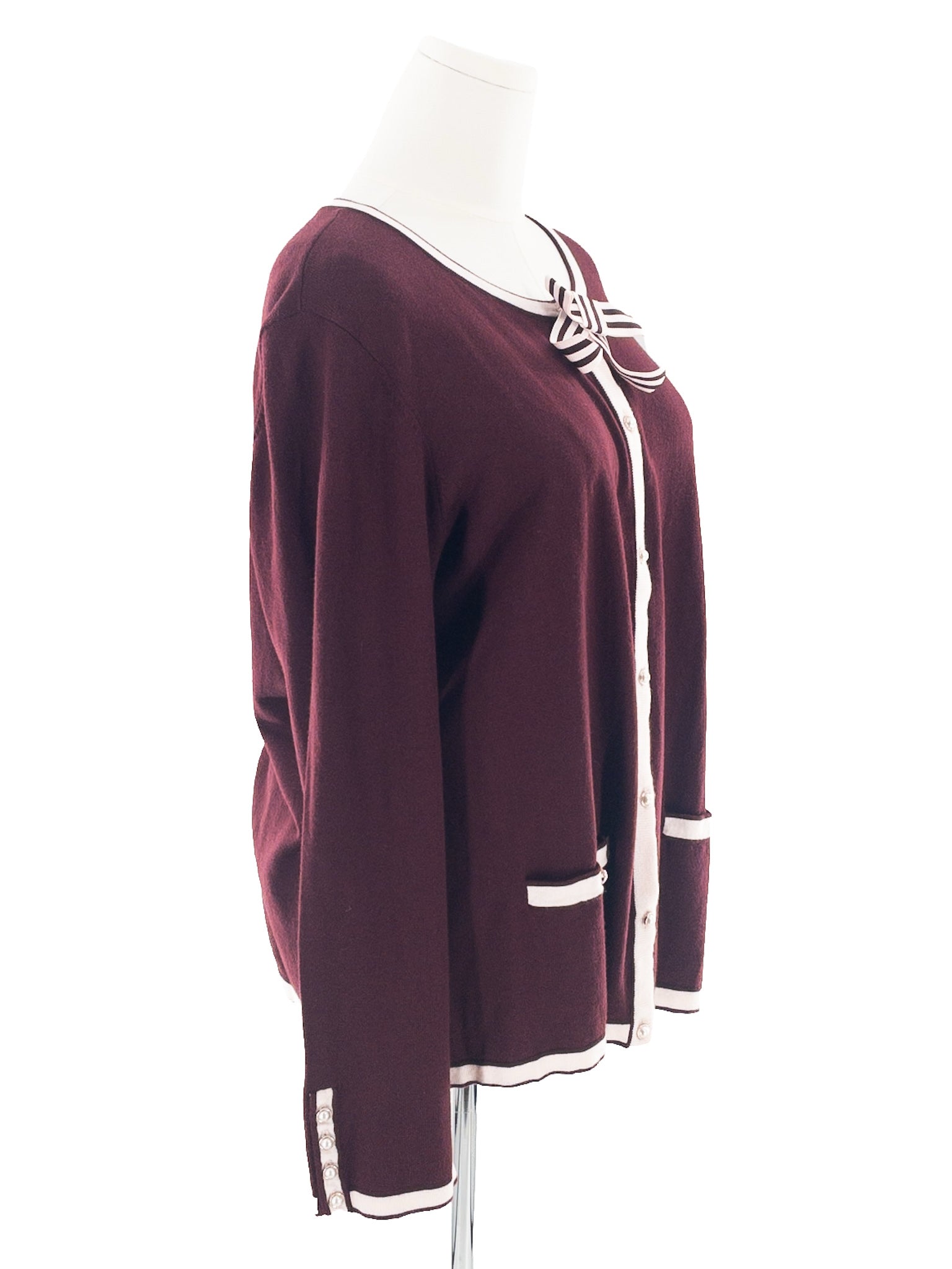 Talbots Maroon Pink Piping Cotton Blend Size 2X Cardigan