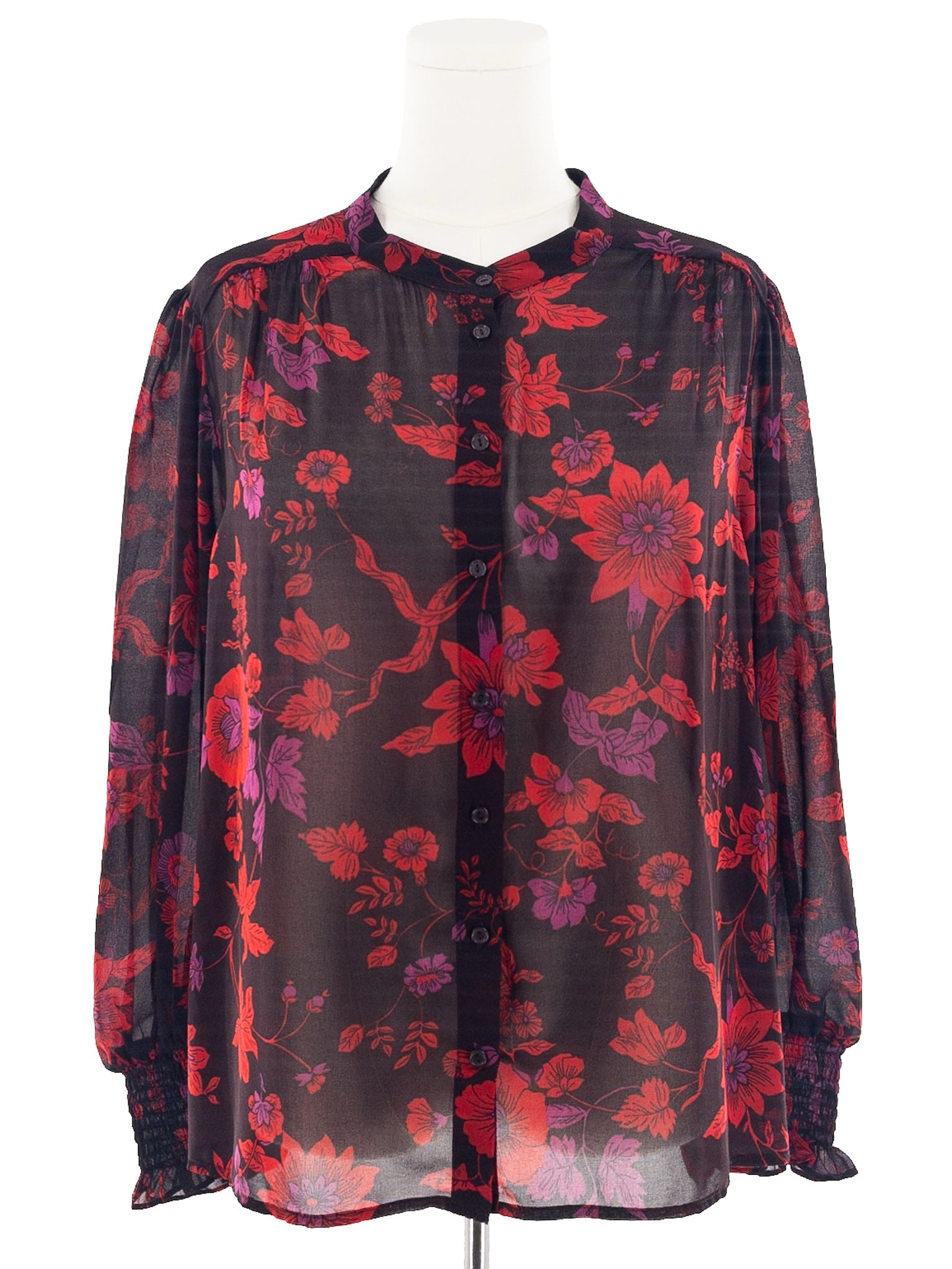 Sanctuary Black Red Floral Polyester Long Sleeve Size XL Blouse