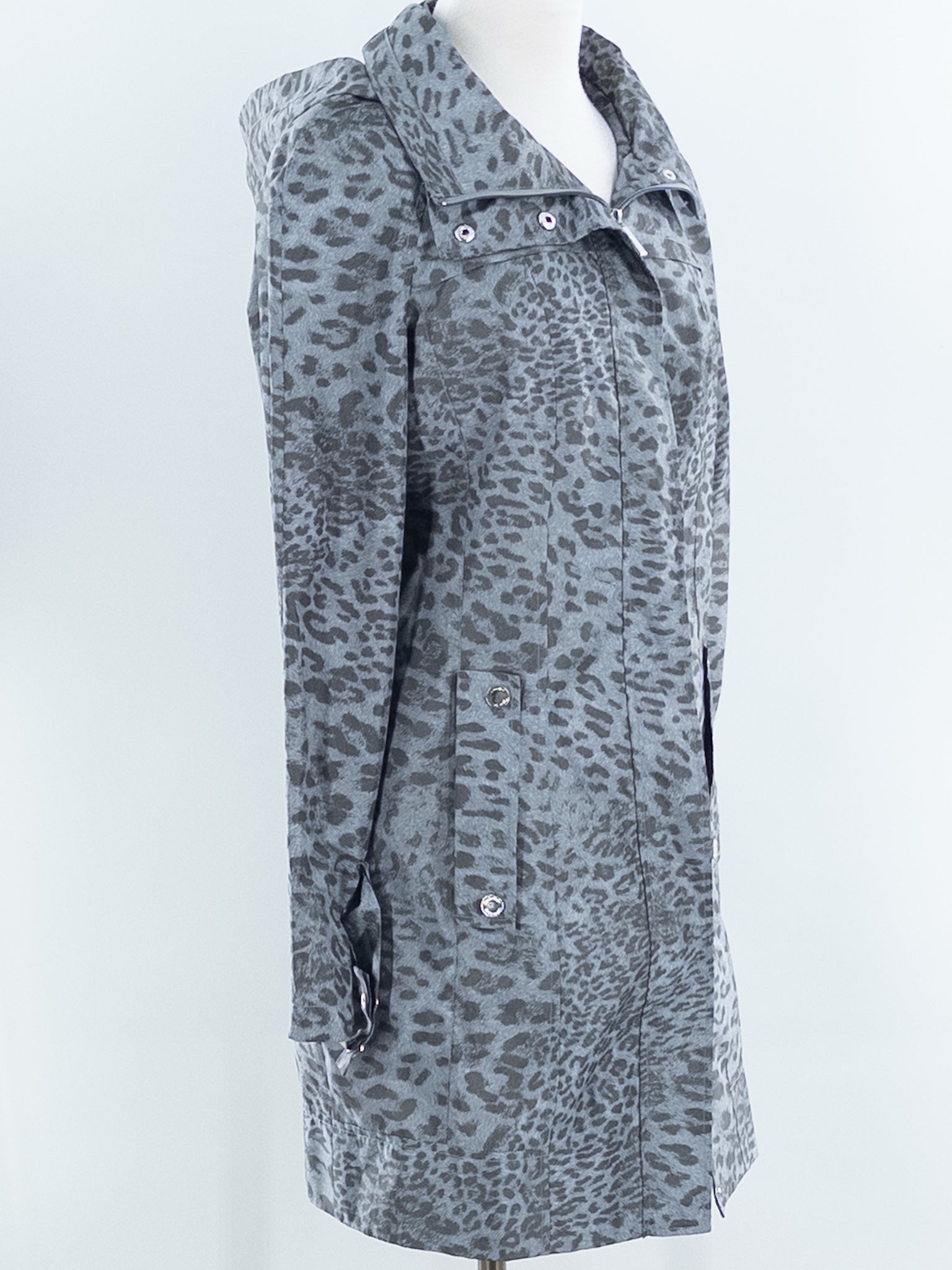 Calvin Klein Gray Charcoal Animal Print Polyester Size S Coat