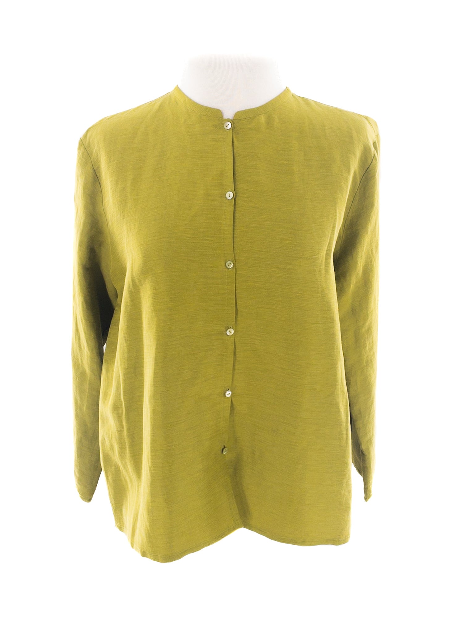 Eileen Fisher Chartreuse Linen Blend Long Sleeve Size M Blouse