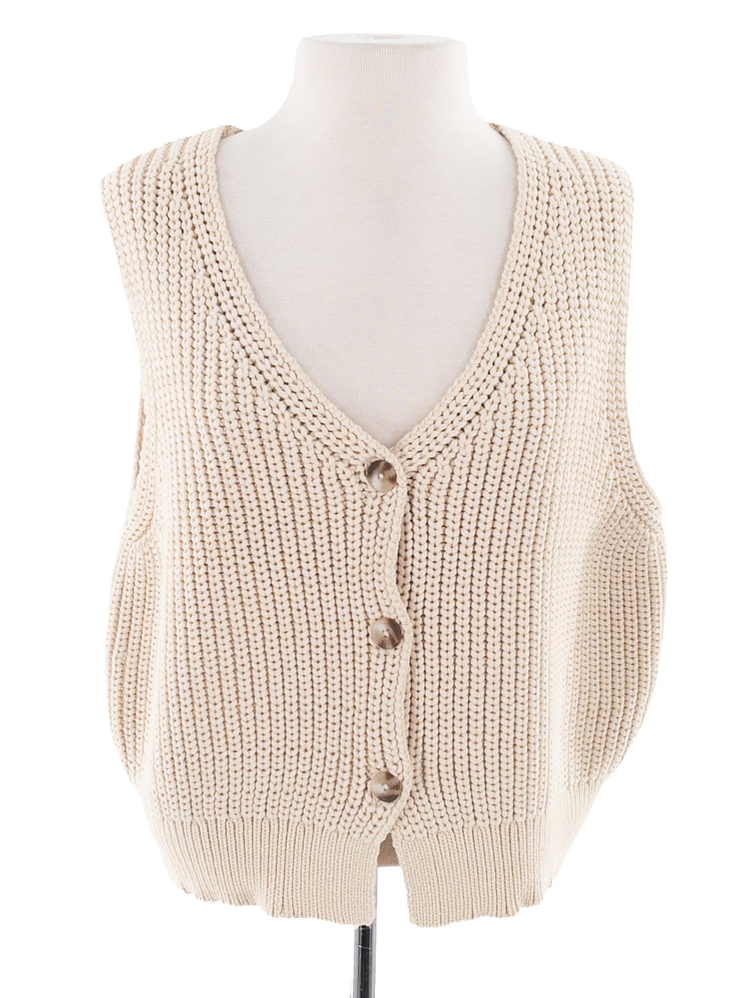 Topshop Ivory Ribbed Cotton Blend Size S Cardigan