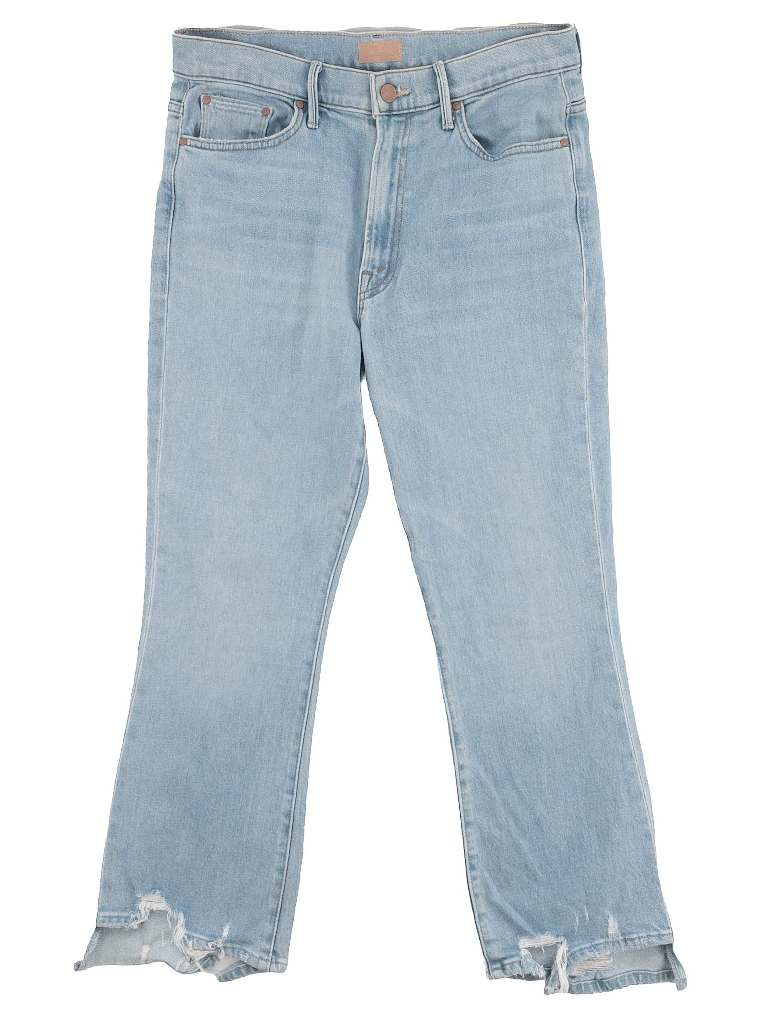 Mother Light Blue Distressed Cotton Blend Straight Crop Size 10 Jeans