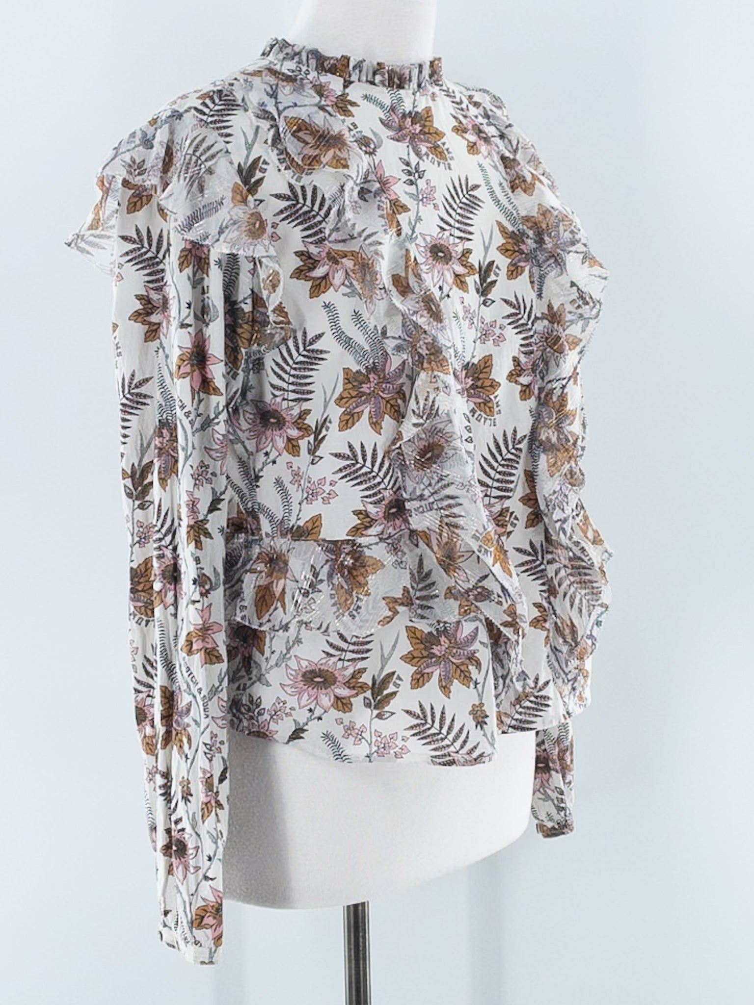 Scotch & Soda Ivory Multi Floral Cotton Ruffle Size L Blouse